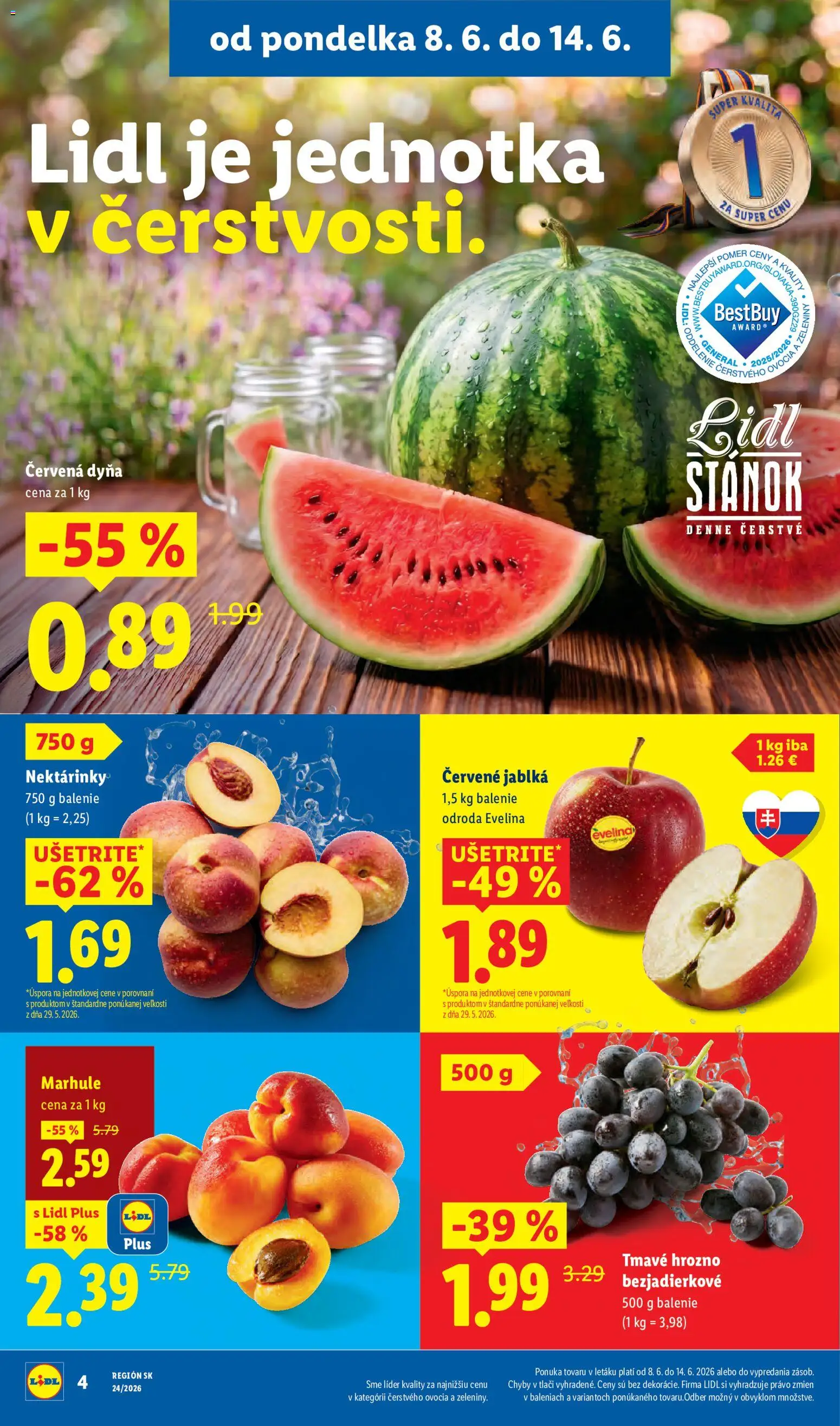 Nové Lidl akcie – leták je platný od 08.06.2026 | Strana: 10 | Produkty: Jablká, Marhule, Hrozno