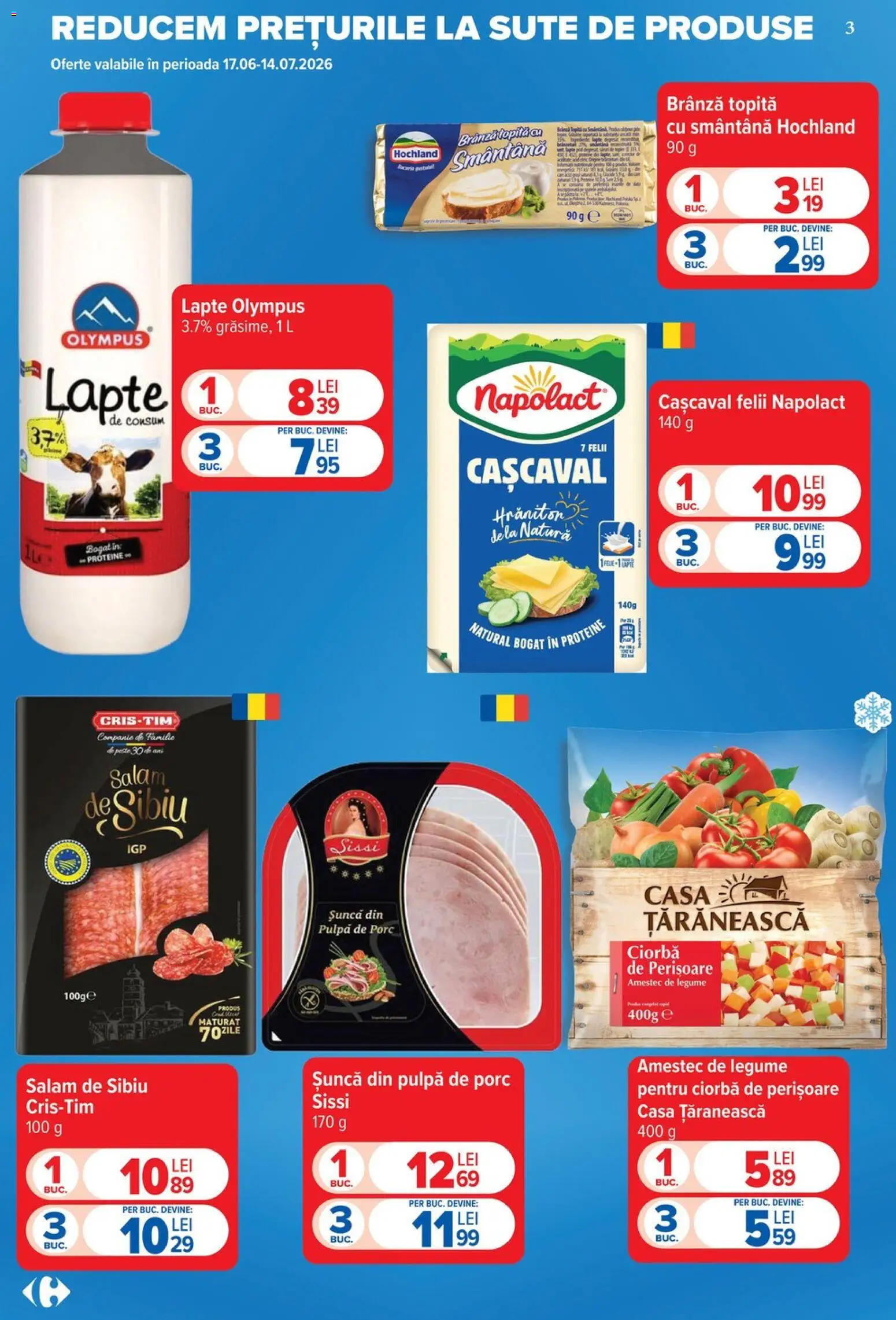 Noul catalog Carrefour – valabil de la 24.06.2026 | Pagină: 3 | Produse: Masaüstü kılıfı, Salam, Smântână, Legume