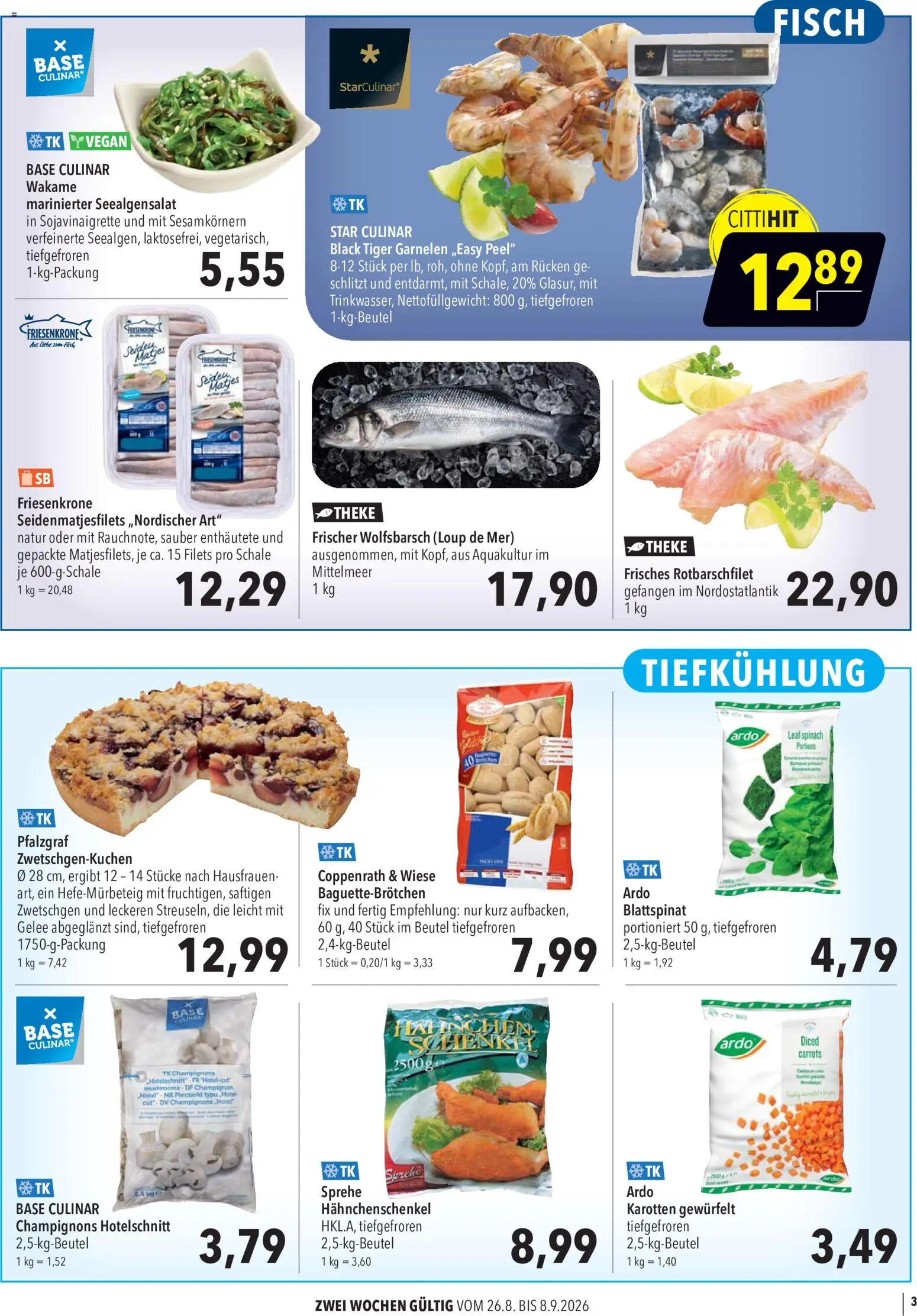 CITTI Markt Aktuelle Angebote für Profis – gültig ab 26.08.2026 | Seite: 3 | Produkte: Hahnchenschenkel, Zwetschgen, Garnelen, Fisch