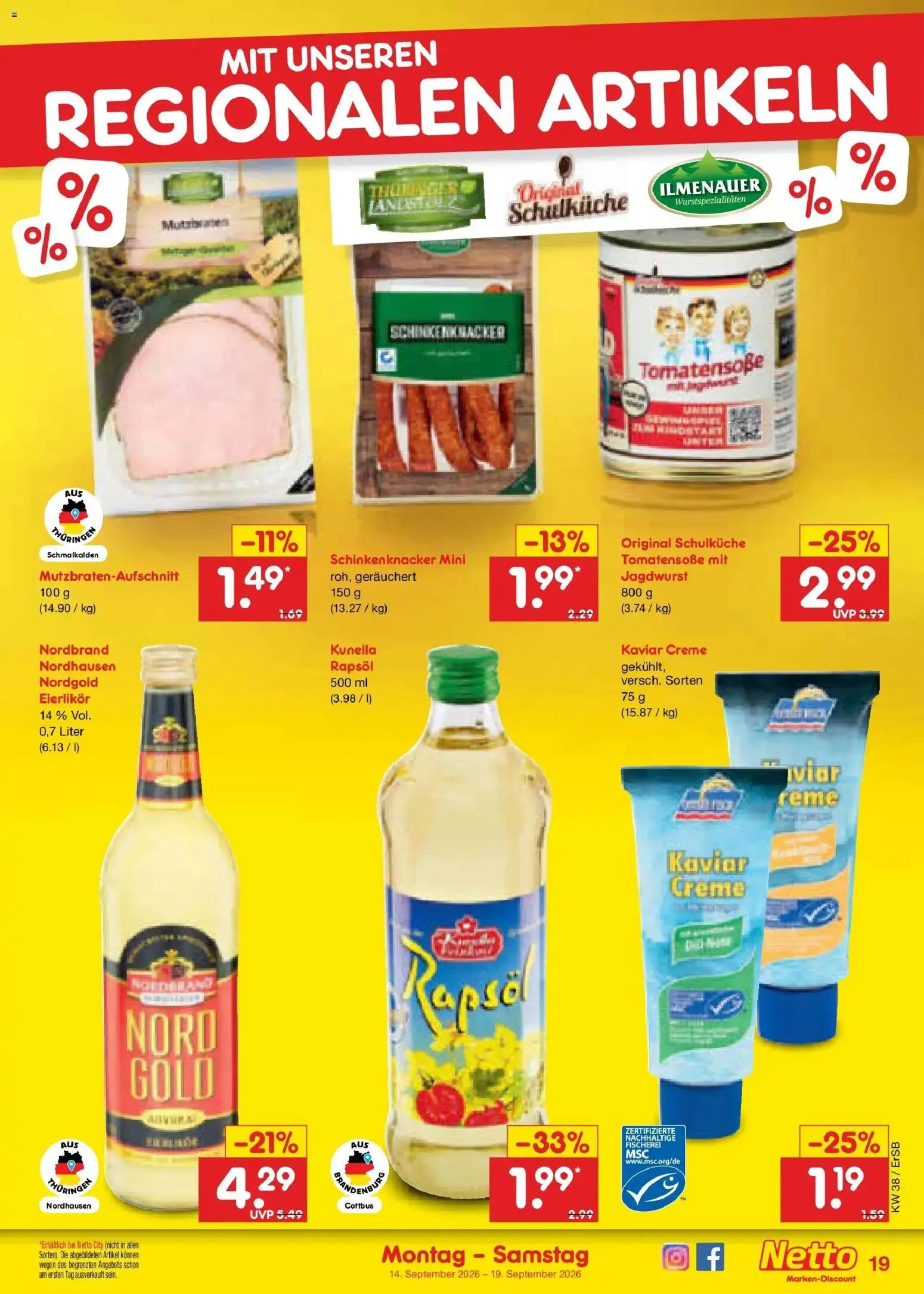 Netto Marken-Discount Prospekt Naumburg – gültig ab 14.09.2026 | Seite: 29 | Produkte: Rapsöl, Creme