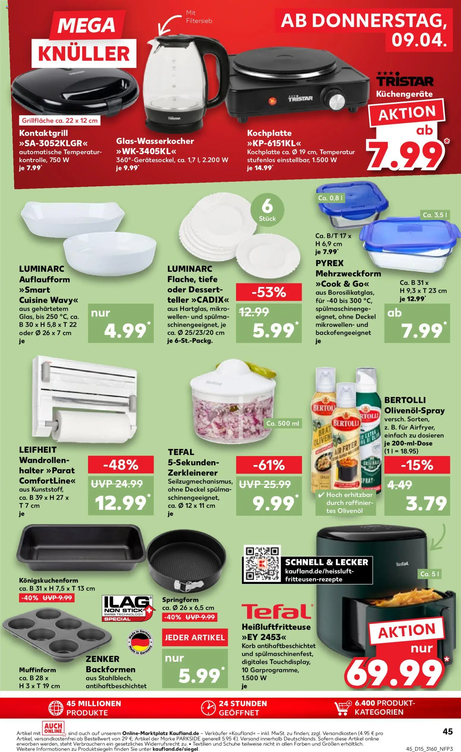 Kaufland Prospekt – gültig ab 09.04.2026 | Seite: 45 | Produkte: Grill, Korb, Kochplatte, Heißluftfritteuse