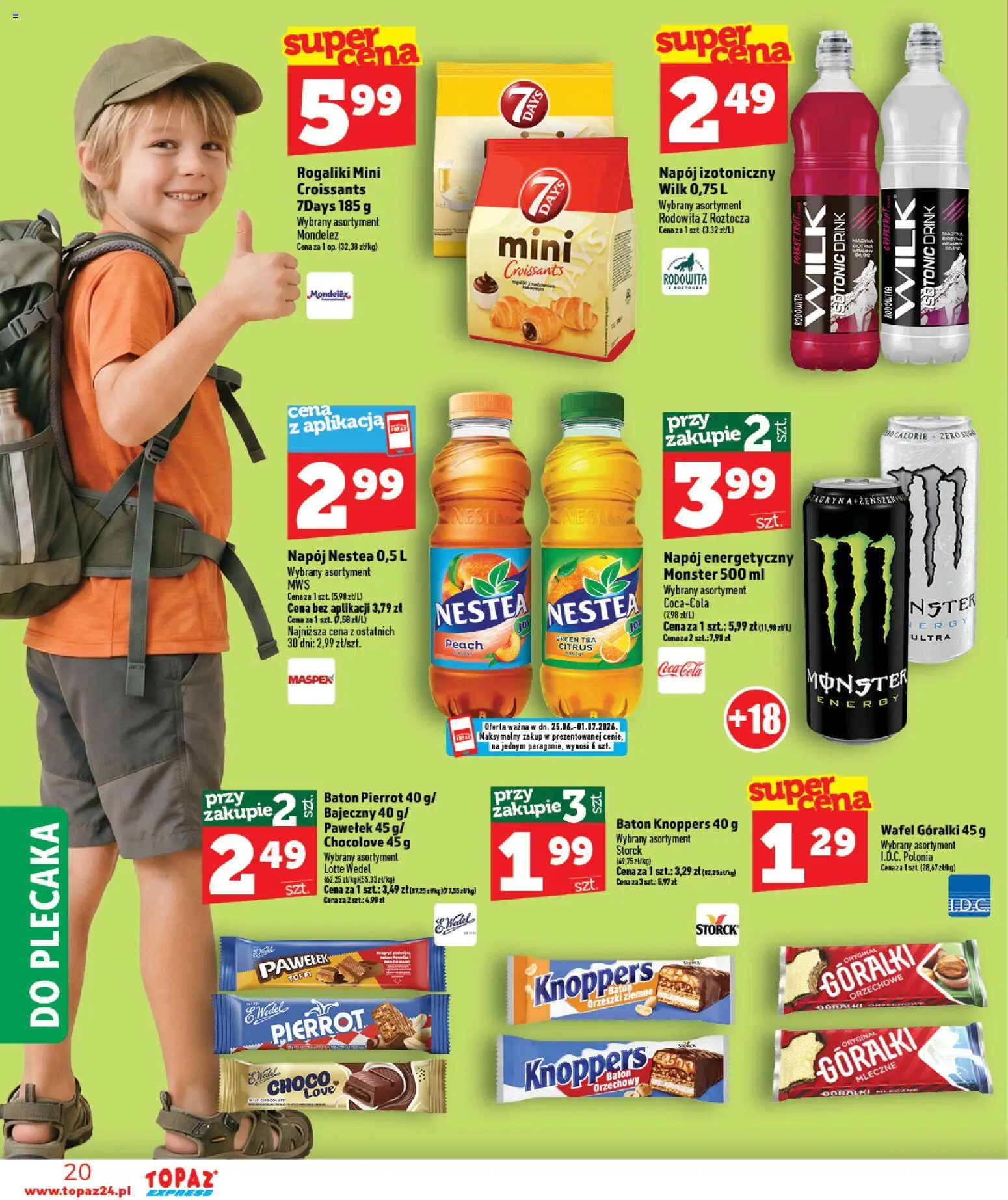 Topaz gazetka - Express od 25.06.2026 | Strona: 20 | Produkty: Knoppers, Coca cola, Baton, Orzeszki ziemne