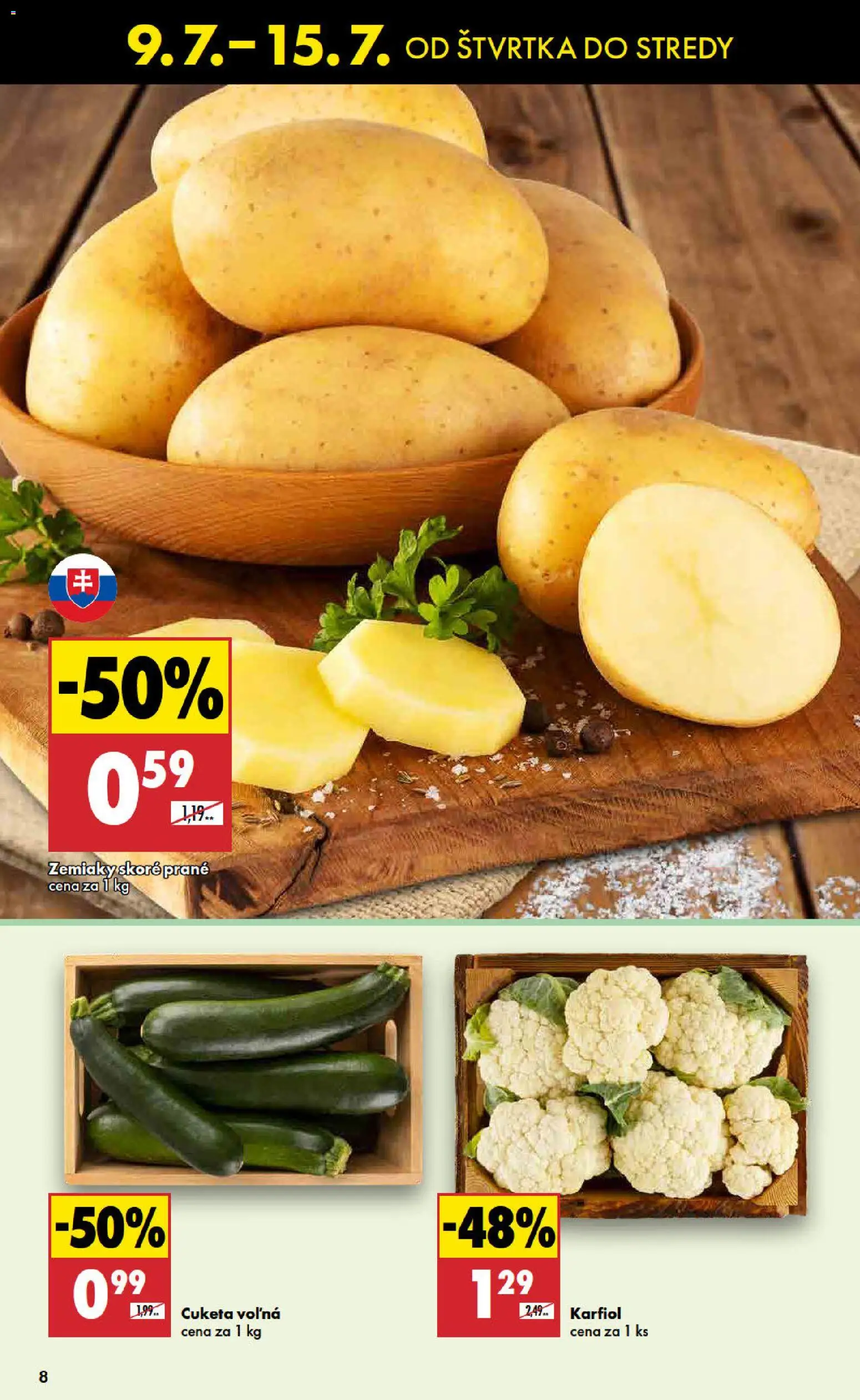 Nové Biedronka akcie – leták je platný od 09.07.2026 | Strana: 8 | Produkty: Karfiol, Zemiaky, Cuketa