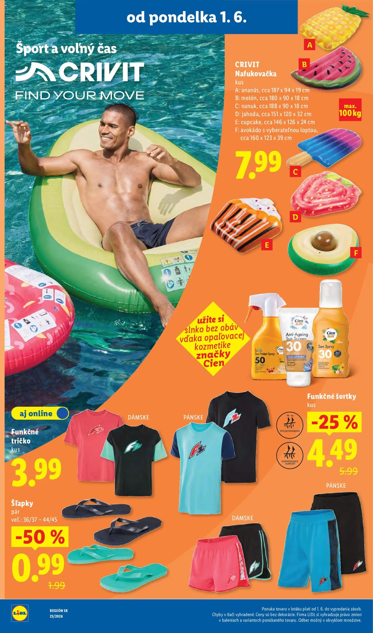 Nové Lidl akcie – leták je platný od 01.06.2026 | Strana: 54 | Produkty: Nafukovačka, Tričko, Šľapky, Avokádo