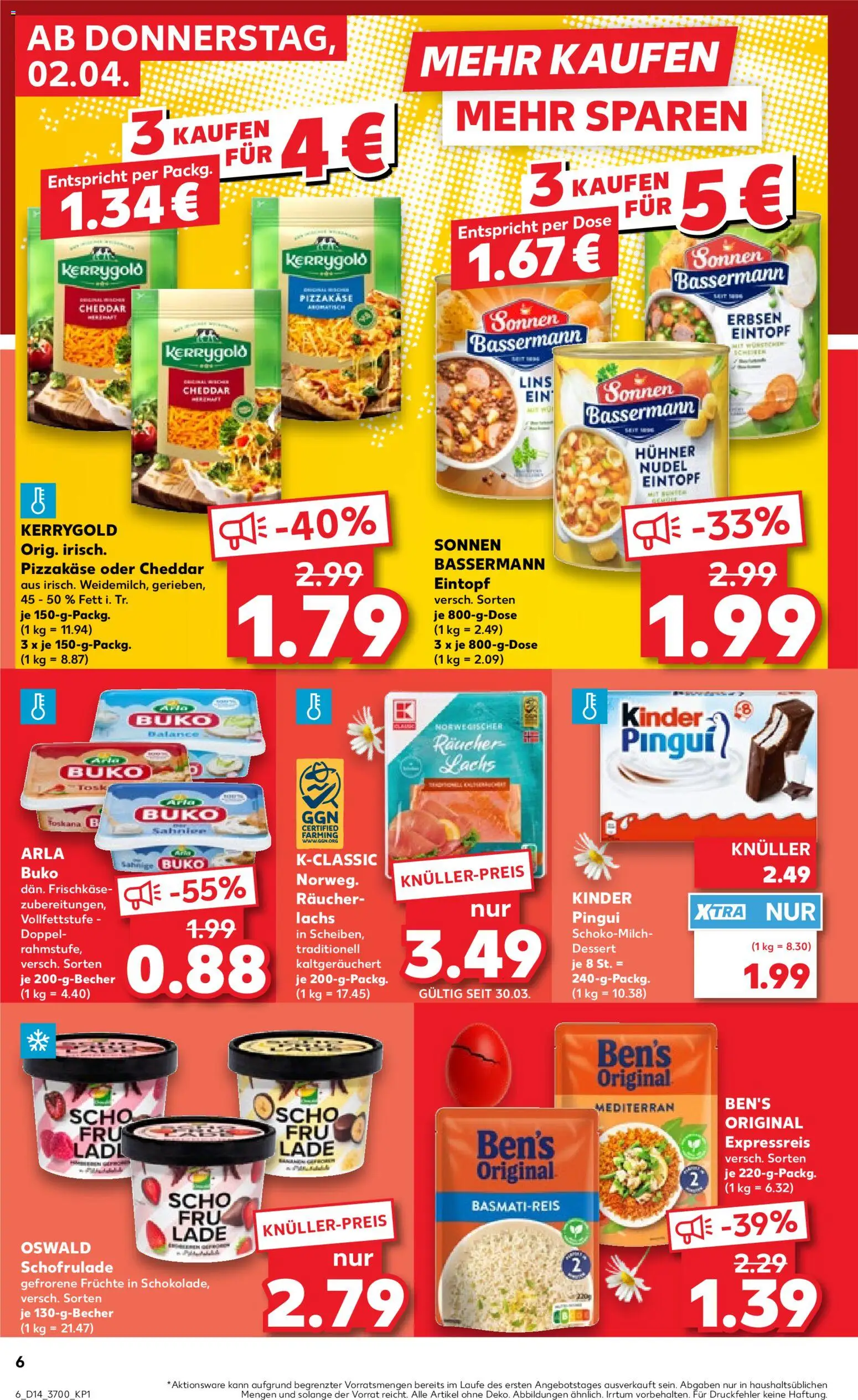 Kaufland Prospekt Rostock	 – gültig ab 02.04.2026 | Seite: 6 | Produkte: Basmatireis, Arla buko, Erbsen, Frischkase