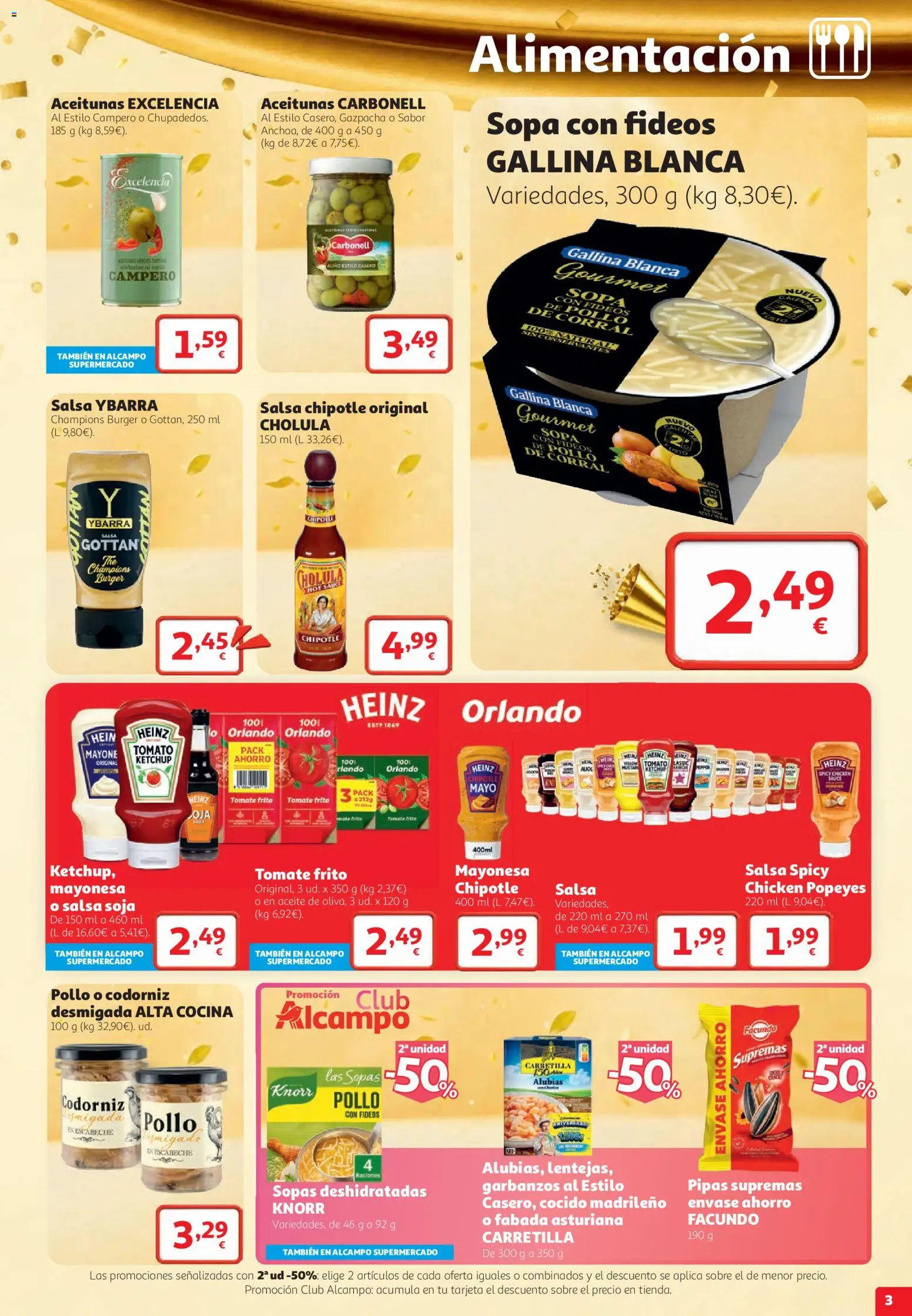 Alcampo folleto Irún │ válido desde el 22/10/2026 | Página: 3 | Productos: Aceitunas, Kétchup, Tomate, Sopas