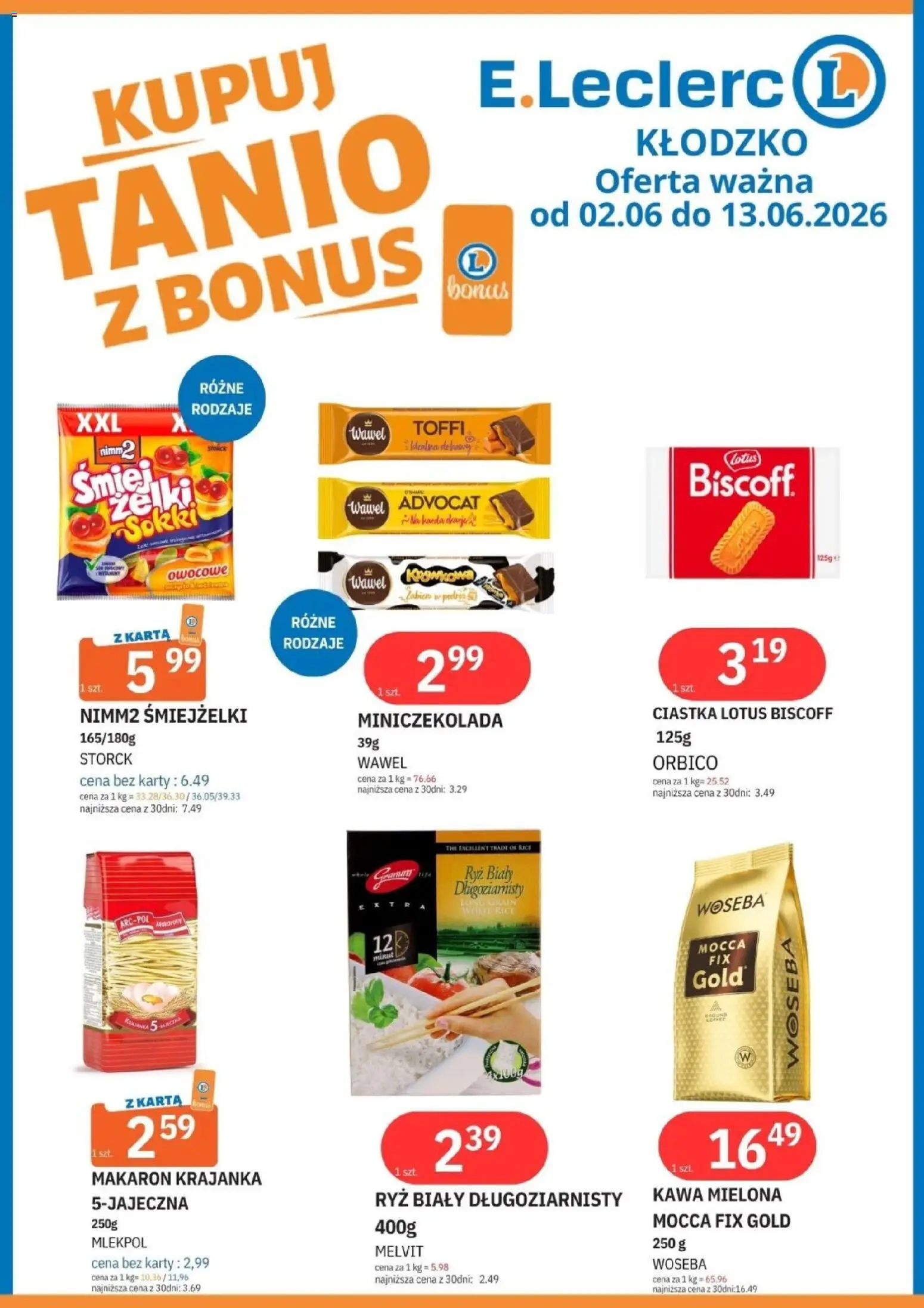 E.Leclerc gazetka - Kłodzko od 02.06.2026 | Strona: 9 | Produkty: Karta, Ryż, Ciastka, Makaron