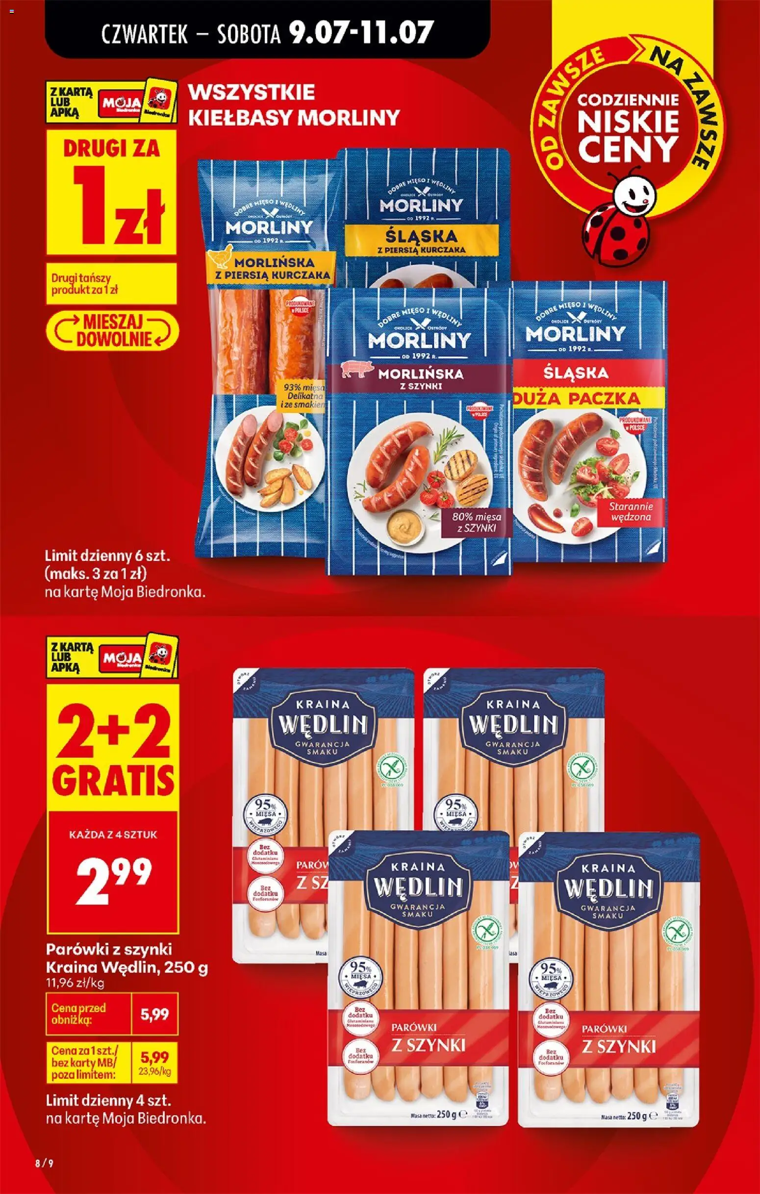 Biedronka gazetka od czwartku od 09.07.2026 | Strona: 10 | Produkty: Mięso, Parówki, Kiełbasy Morliny, Wędliny