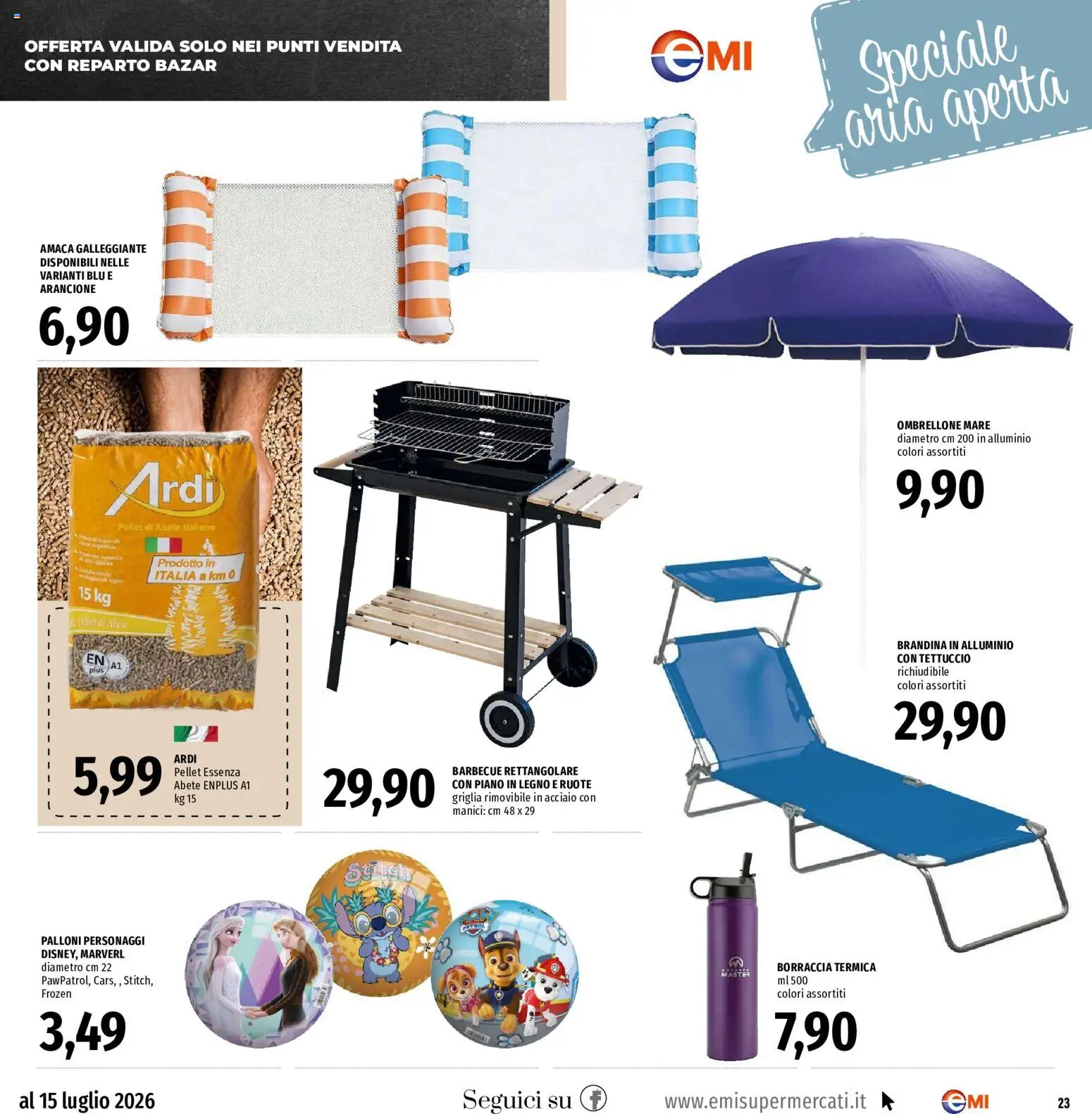 Volantino EMI del 02/07/2026 | Pagina: 23 | Prodotti: Pellet, Barbecue, Griglia, Borraccia
