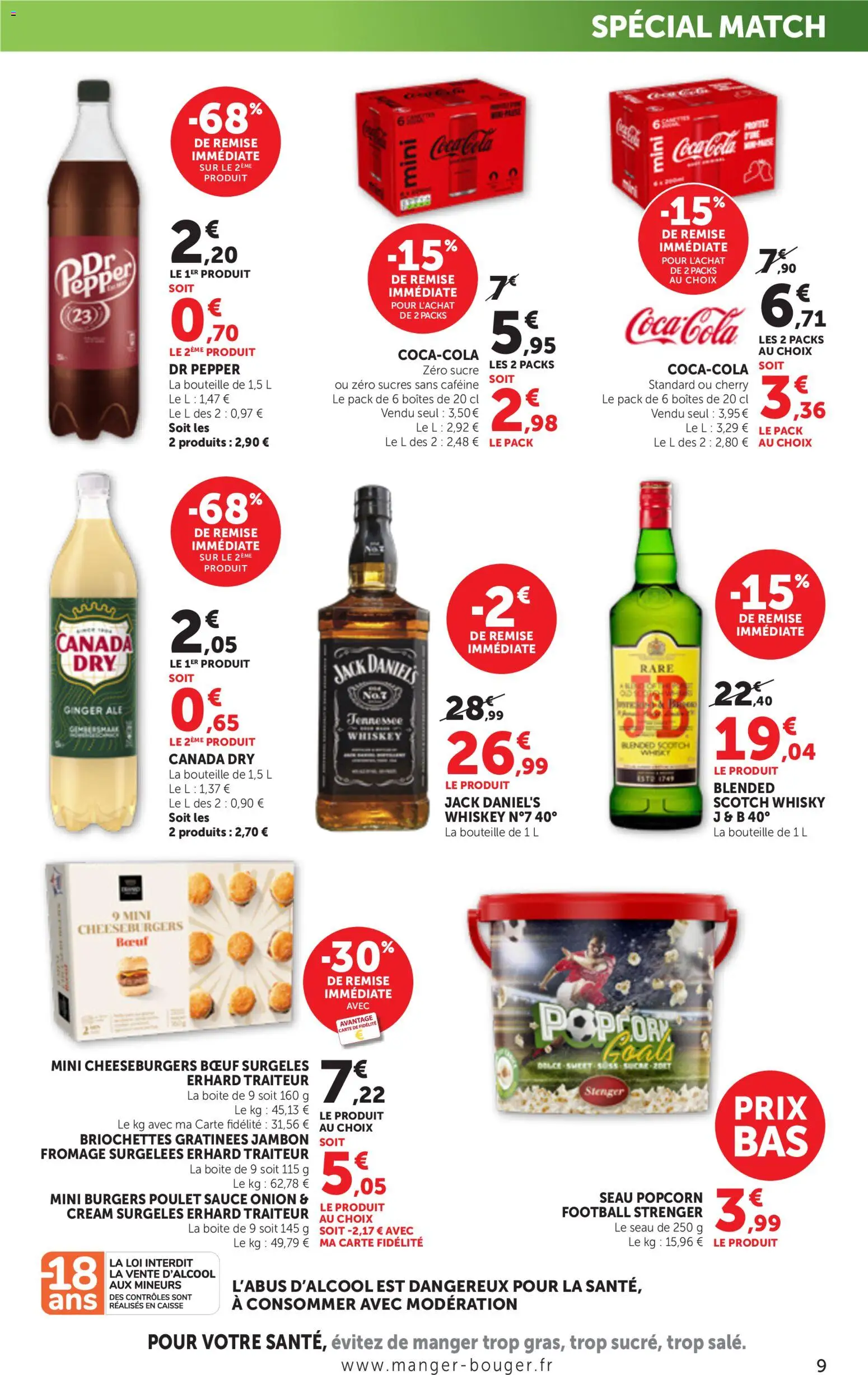 {H1} | Page: 9 | Produits: Whisky, Fromage, Jambon, Mini burgers