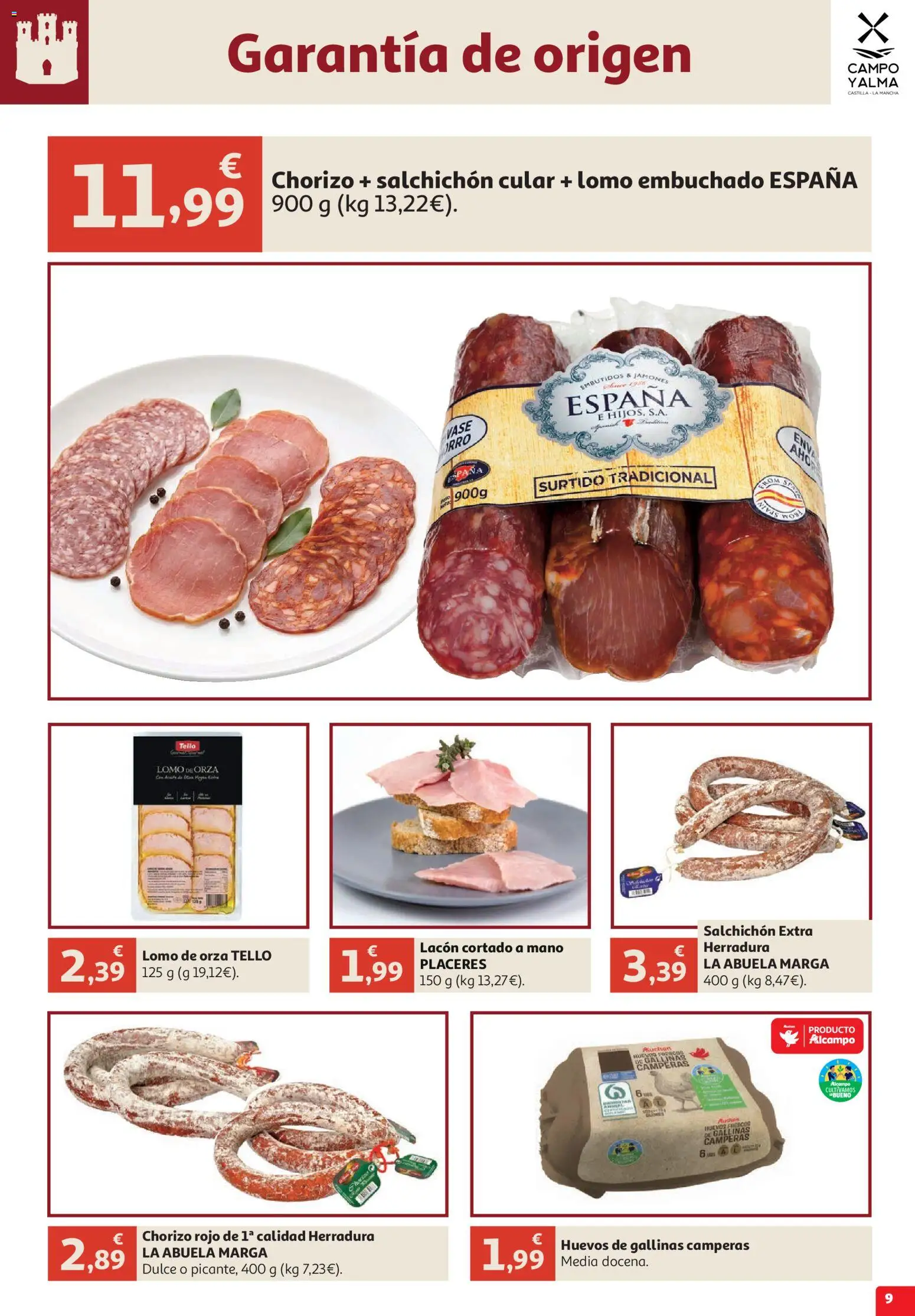Alcampo Campo y Alma │ válido desde el 09/10/2026 | Página: 9 | Productos: Dulce, Huevos, Lomo, Embutidos