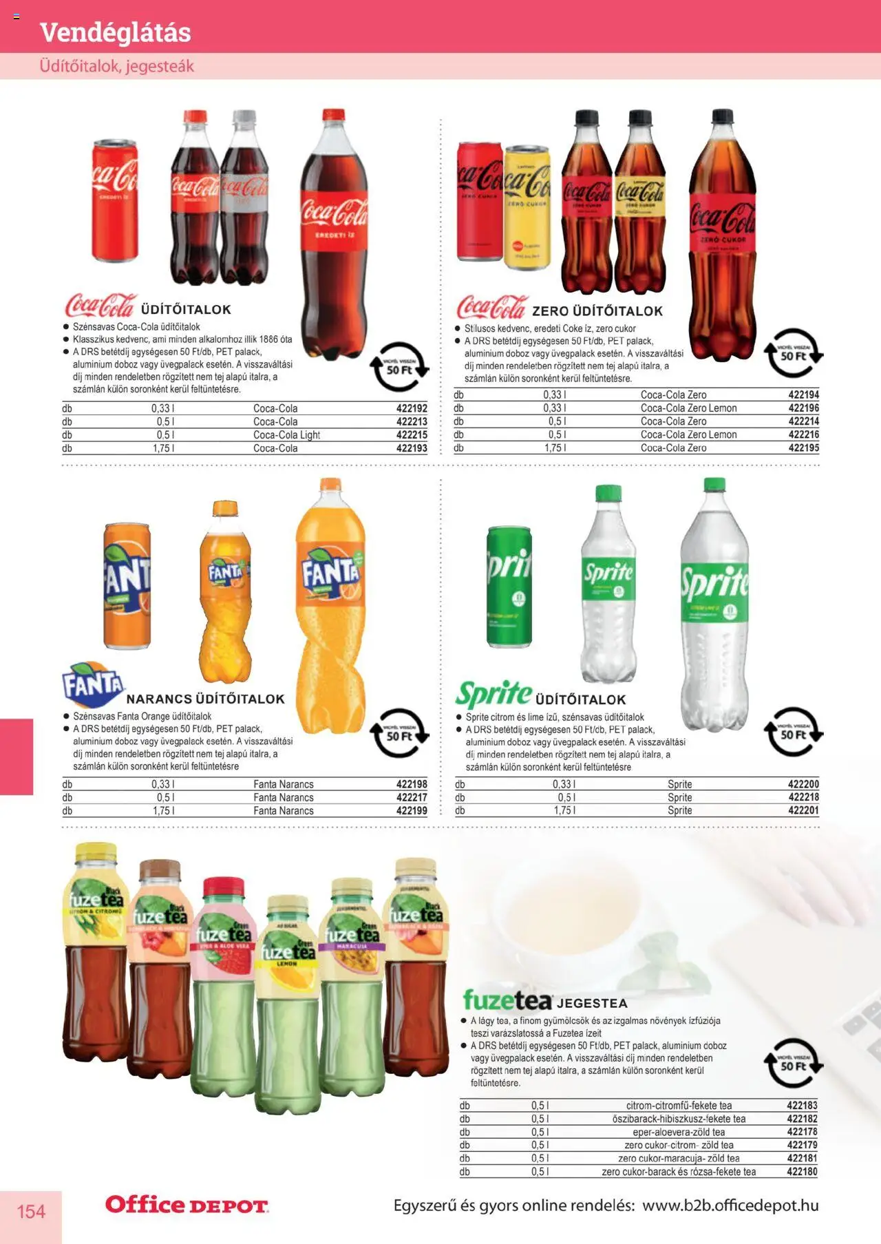 Office Depot akciós ujság - amely érvényes a következő dátumtól: 2025.04.10. | Oldal: 154 | Termékek: Lime, Coca Cola, FuzeTea, Doboz