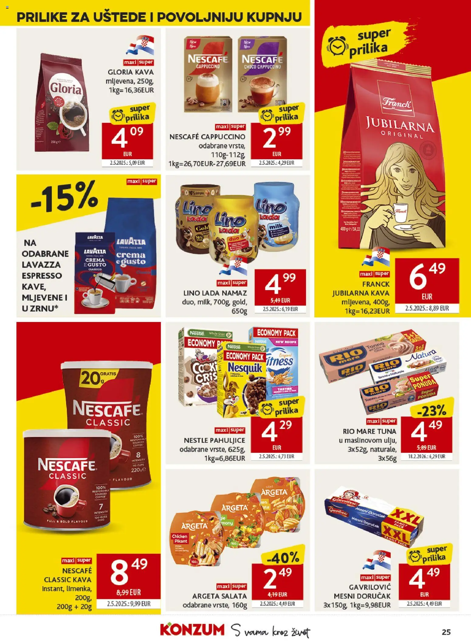 Konzum HR akciós ujság - amely érvényes a következő dátumtól: 2026.07.01. | Oldal: 25 | Termékek: Nescafé, Cappuccino, Nesquik, Saláta