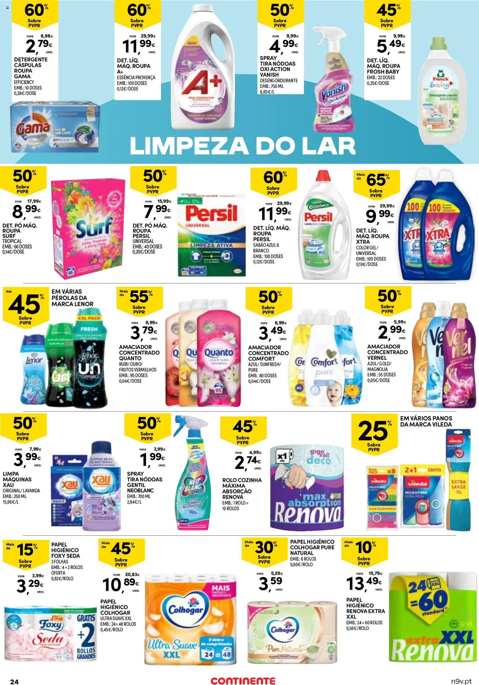 Continente Açores  │ válido de 16.04.2026 | Página: 24 | Produtos: Papel higiénico, Pó, Sabão, Detergente