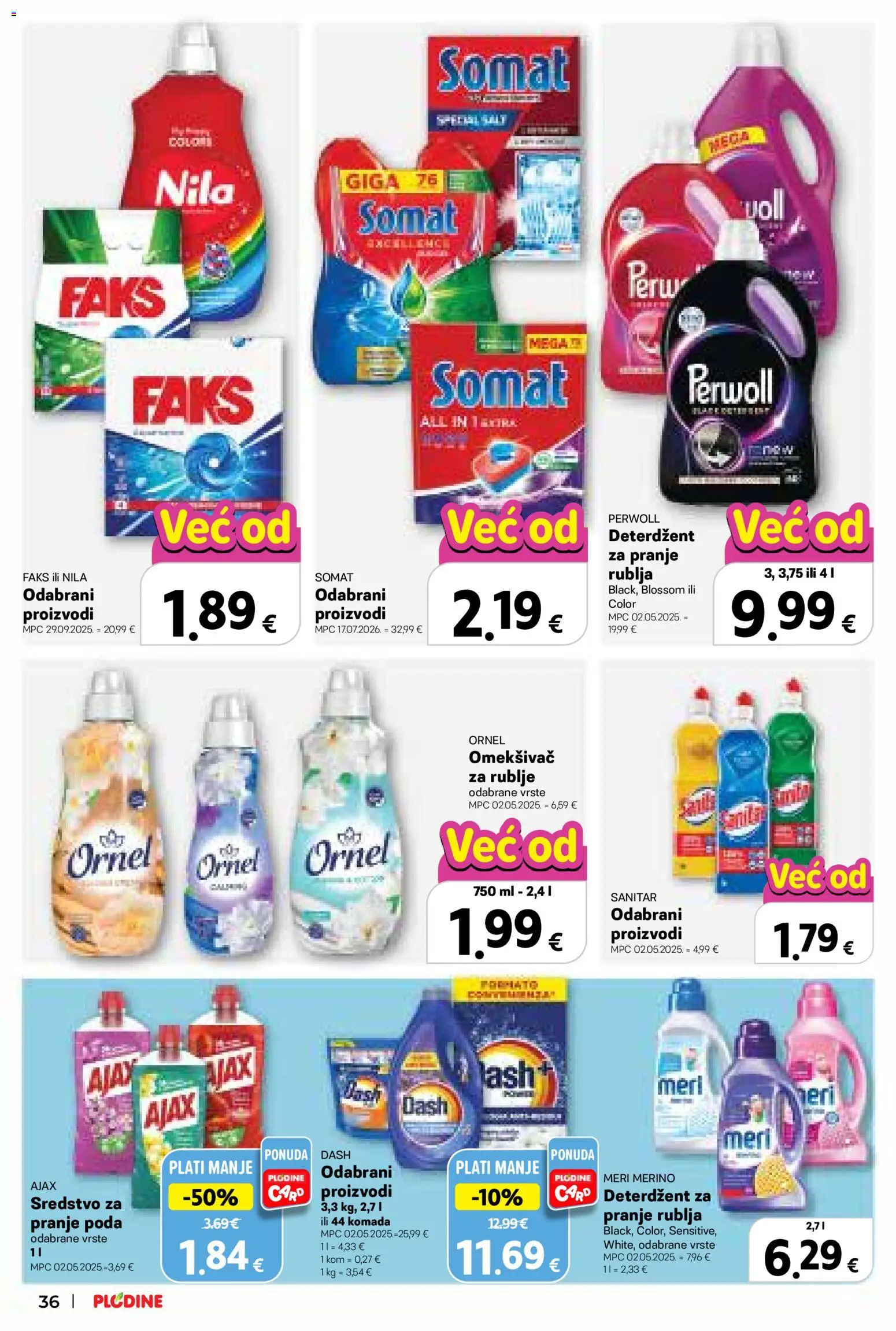 Plodine katalog | vrijedi od 09.09.2026 | Stranica: 36 | Proizvodi: Omekšivač, Somat, Perwoll, Ajax