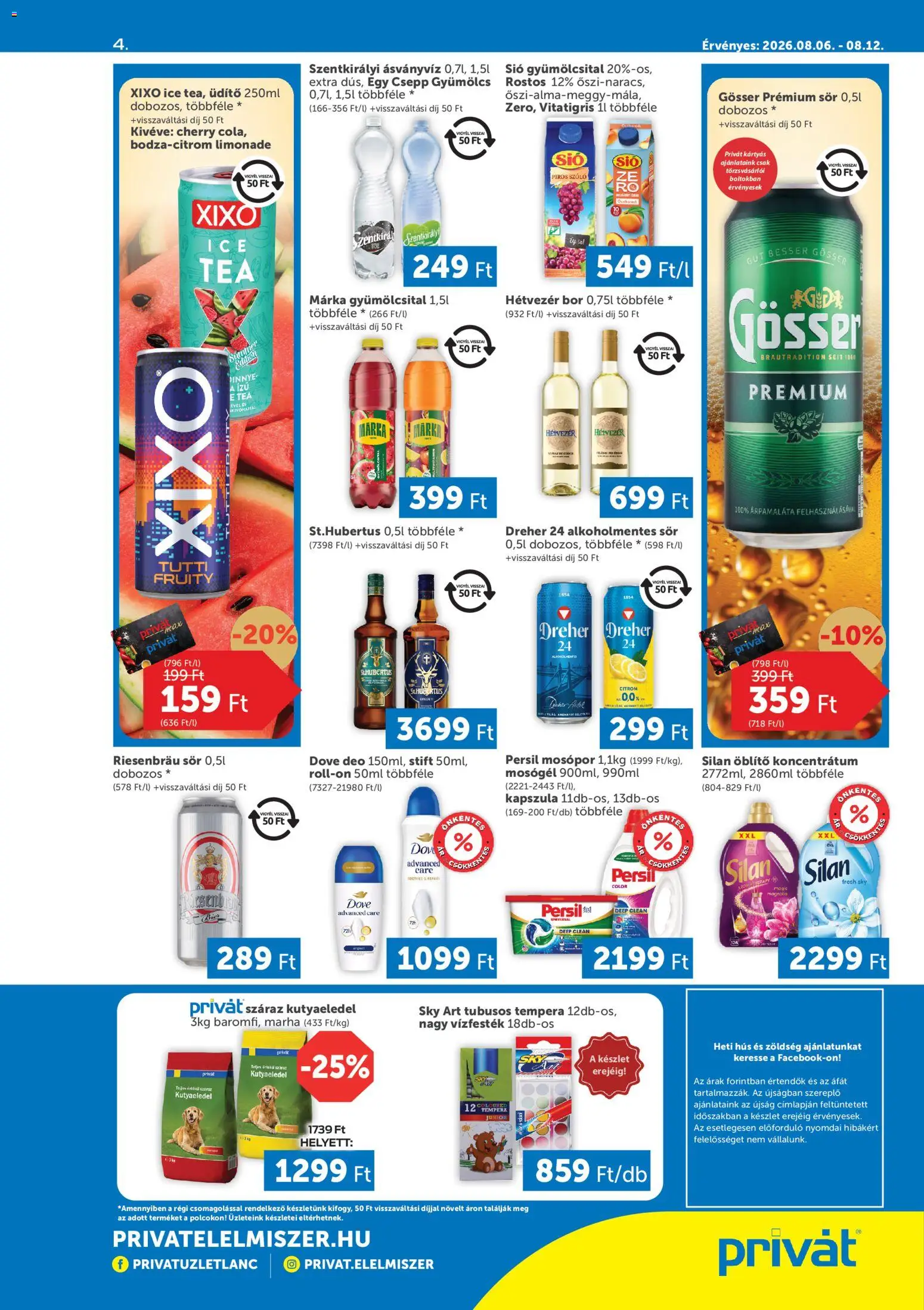 PRIVÁT akciós ujság - amely érvényes a következő dátumtól: 2026.08.06. | Oldal: 4 | Termékek: Öblítő, Ásványvíz, Tea, Alkoholmentes sör