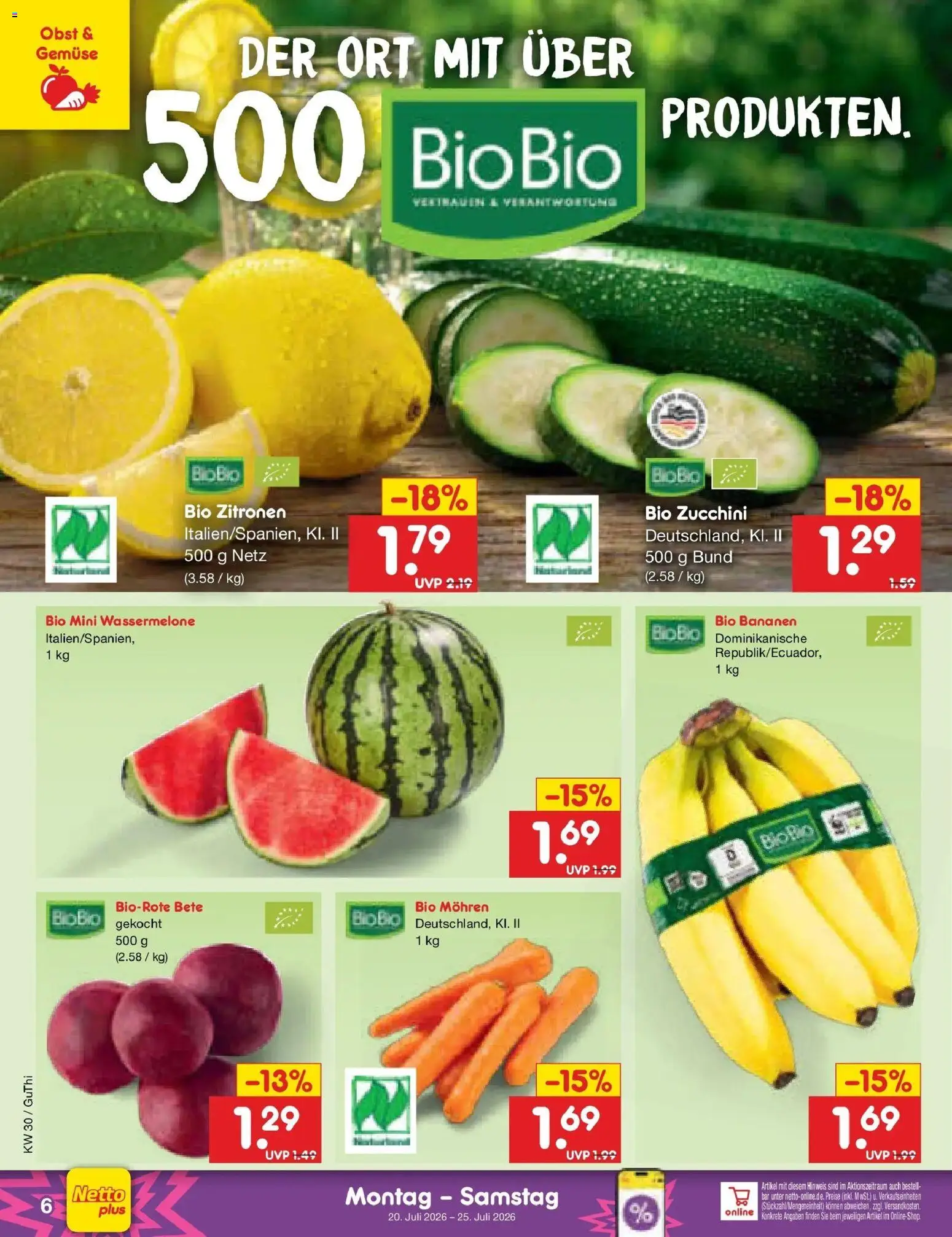 Netto Marken-Discount Prospekt Machern – gültig ab 20.07.2026 | Seite: 6 | Produkte: Mohren, Obst, Wassermelone, Zitronen