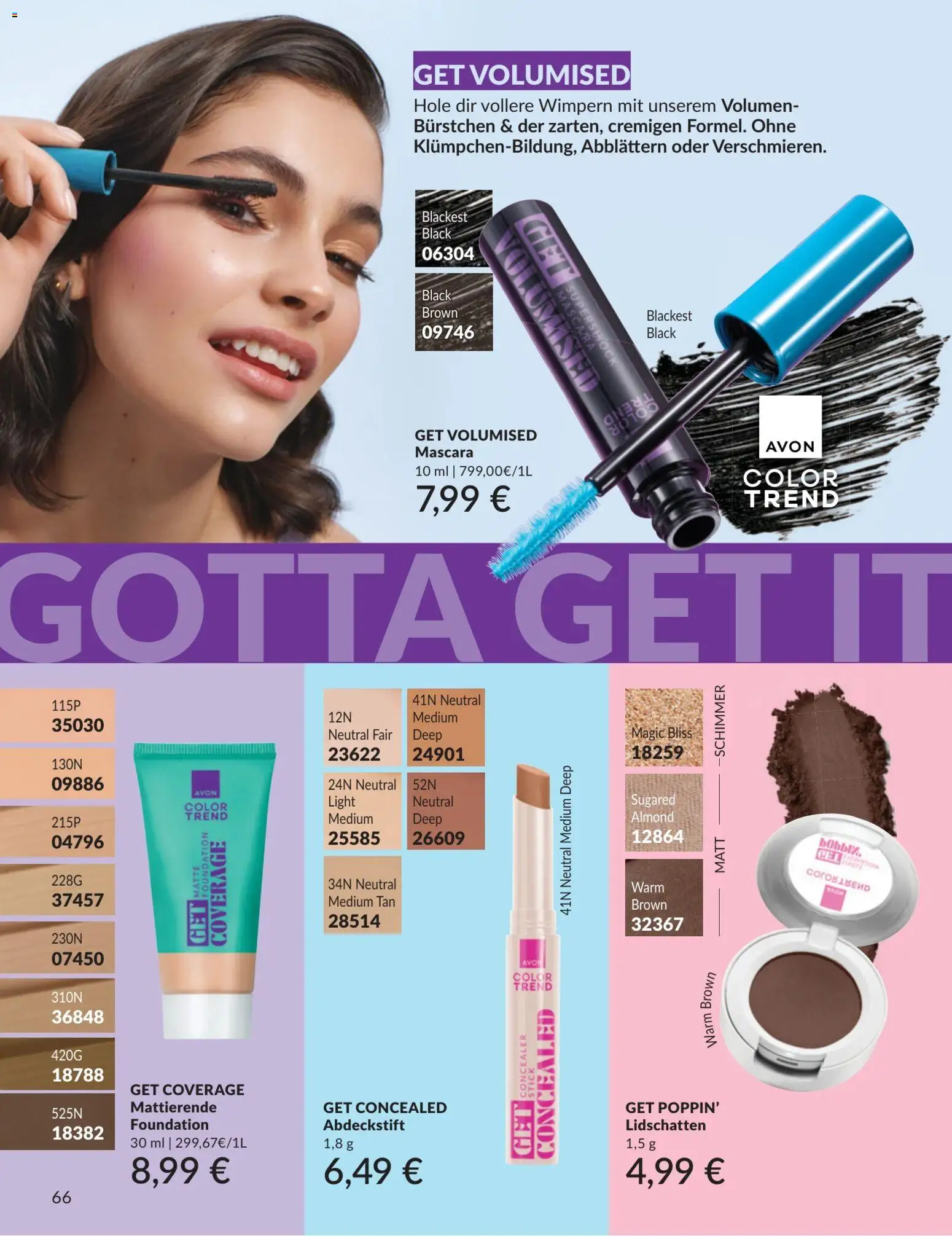 AVON Katalog Juli 2026 – gültig ab 01.07.2026 | Seite: 66 | Produkte: Concealer, Lidschatten, Mascara, Foundation