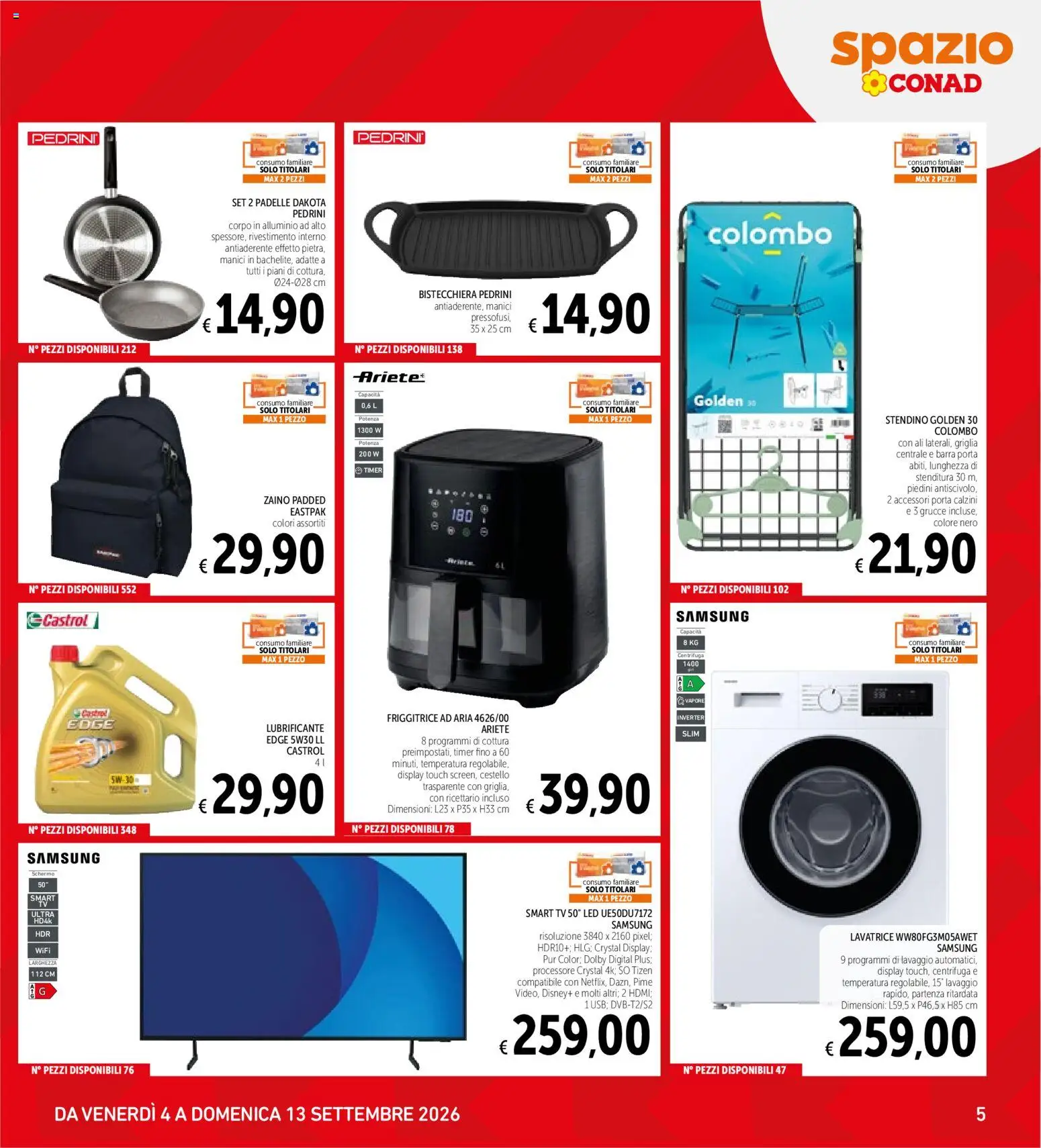 Volantino Spazio Conad del 04/09/2026 | Pagina: 5 | Prodotti: Lubrificante, Stendino, Alluminio, Samsung