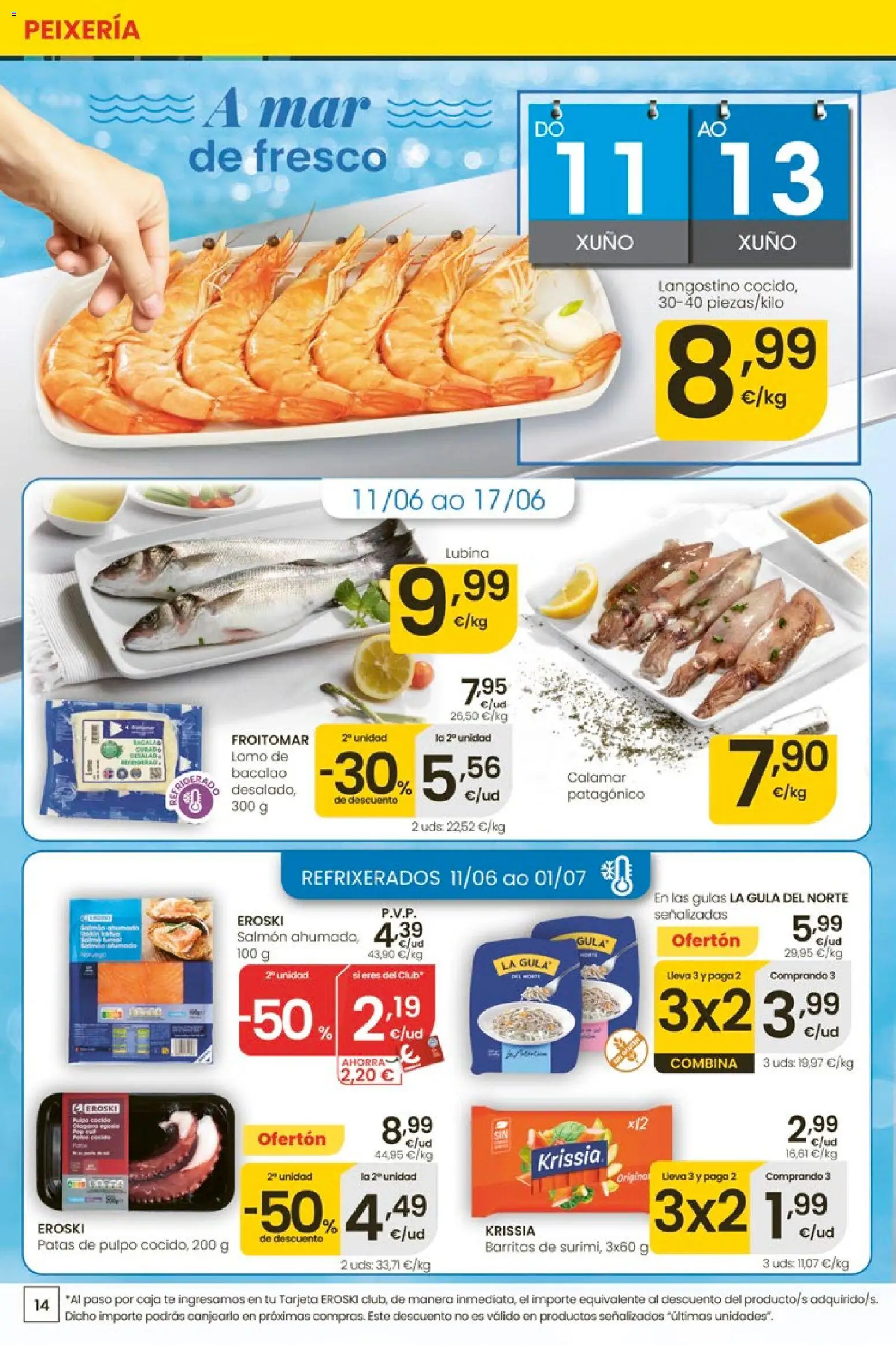 Eroski Ofertóns de verán │ válido desde el 11.06.2026 | Página: 14 | Productos: Té, Caja, Langostino