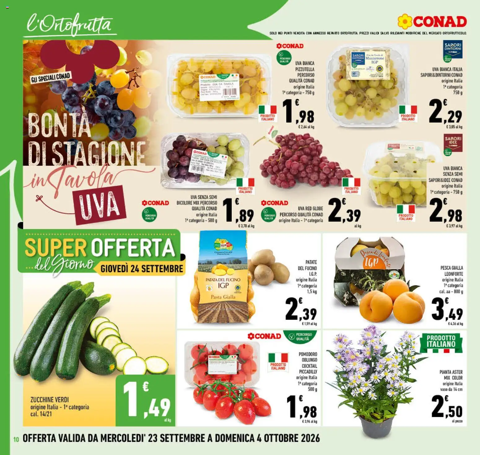 Volantino Conad del 23/09/2026 | Pagina: 10 | Prodotti: Cocktail, Pomodoro, Pasta, Pesca