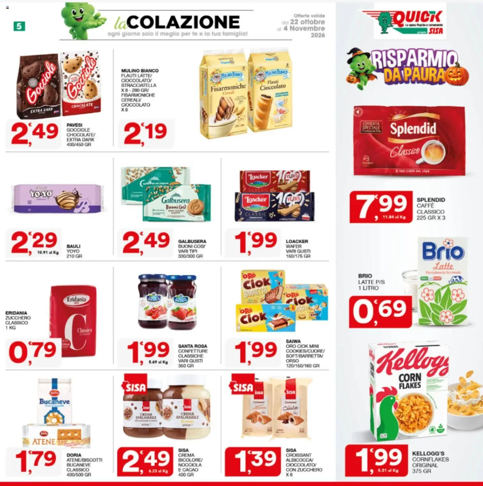 Volantino SISA del 22/10/2026 | Pagina: 5 | Prodotti: Latte, Barretta, Cacao, Stracciatella