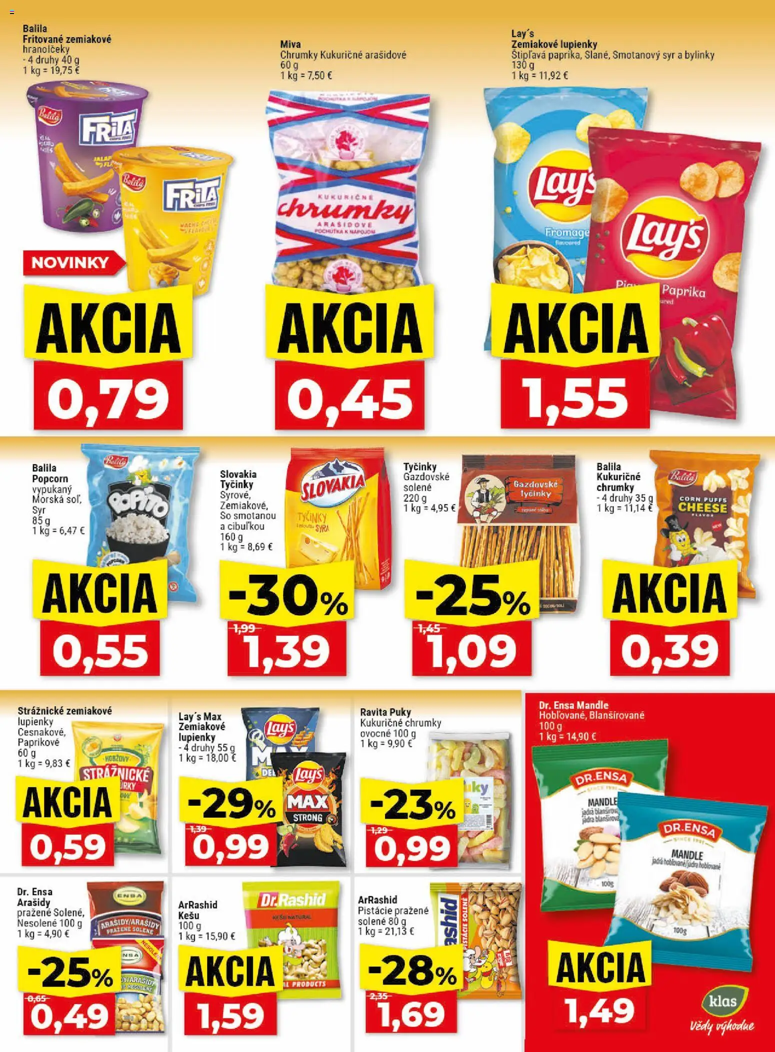 Nové Klas akcie – leták je platný od 25.05.2026 | Strana: 20 | Produkty: Paprika, Arašidy, Pistácie, Mandle