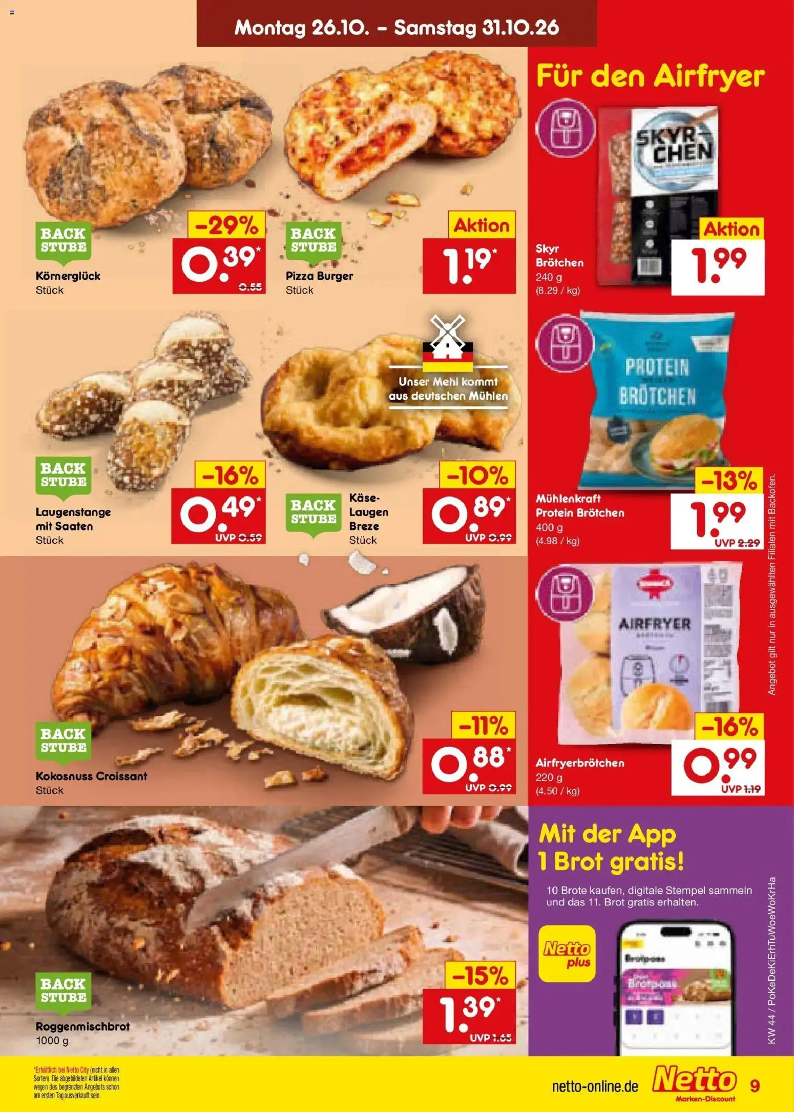 Netto Marken-Discount Prospekt Nürnberg – gültig ab 26.10.2026 | Seite: 11 | Produkte: Käse, Skyr, Brot, Pizza