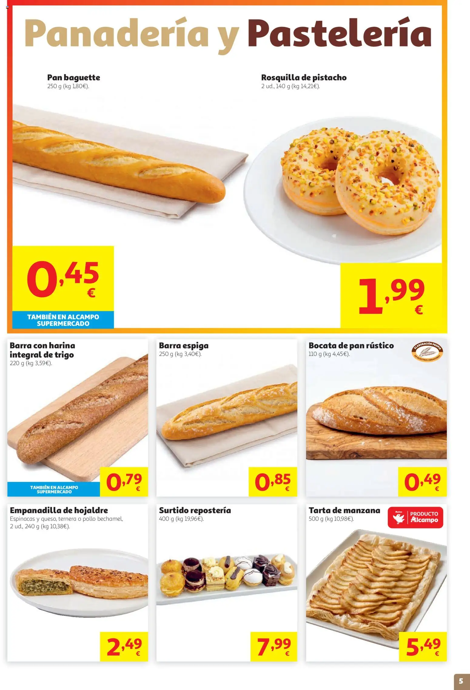 Alcampo HG Unico │ válido desde el 27/08/2026 | Página: 5 | Productos: Tarta, Pan, Espinacas, Manzana