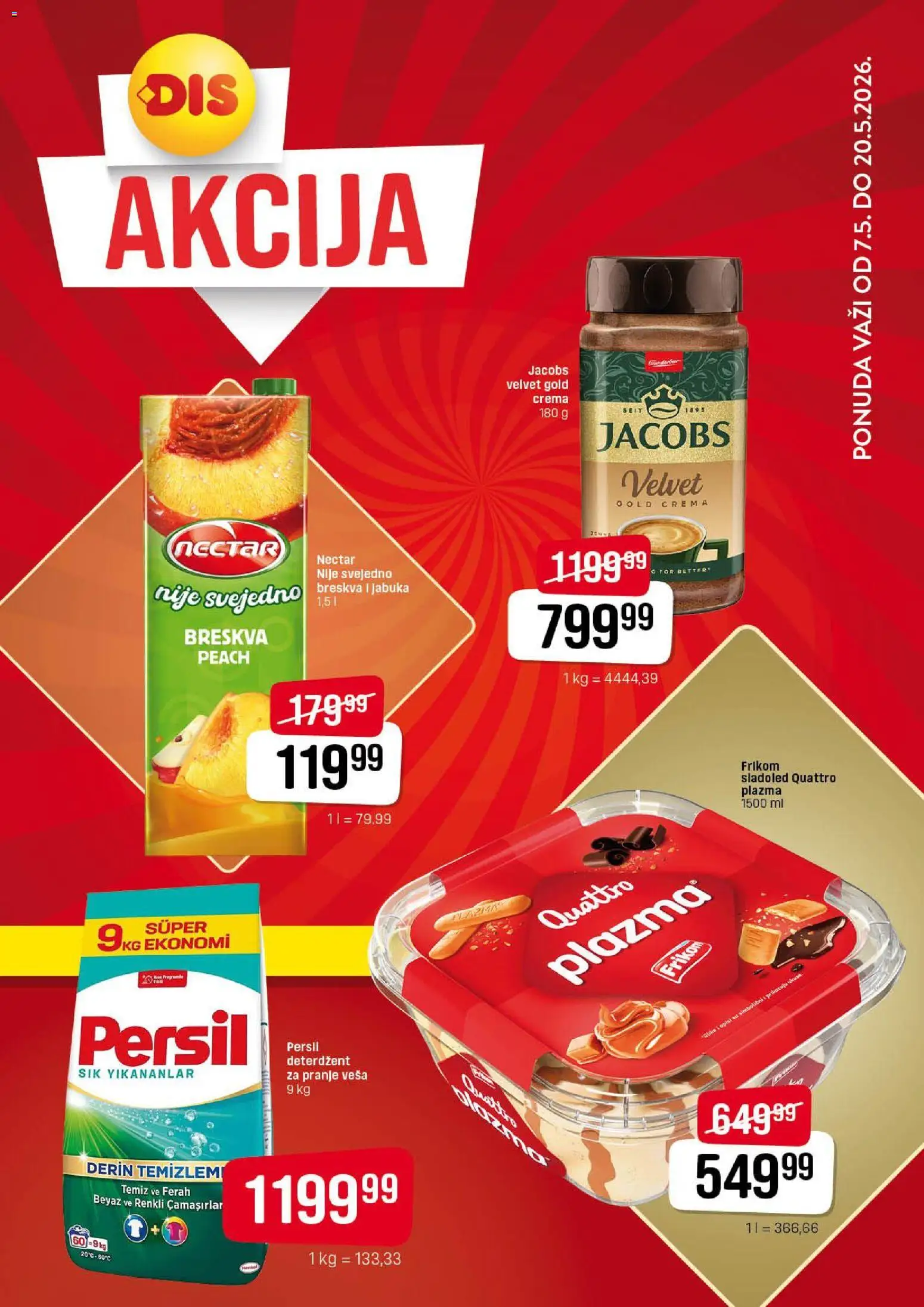 Super DIS katalog - važi od 07.05.2026 | Strana: 1 | Proizvode: Deterdžent, Sladoled, Plazma, Breskva