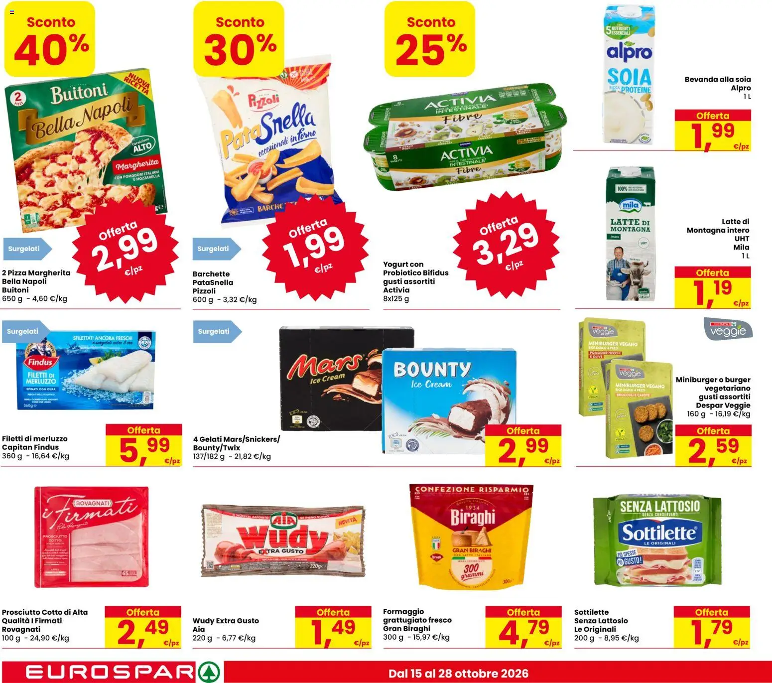 Volantino Eurospar del 15/10/2026 | Pagina: 14 | Prodotti: Yogurt, Pizza, Prosciutto, Senza lattosio