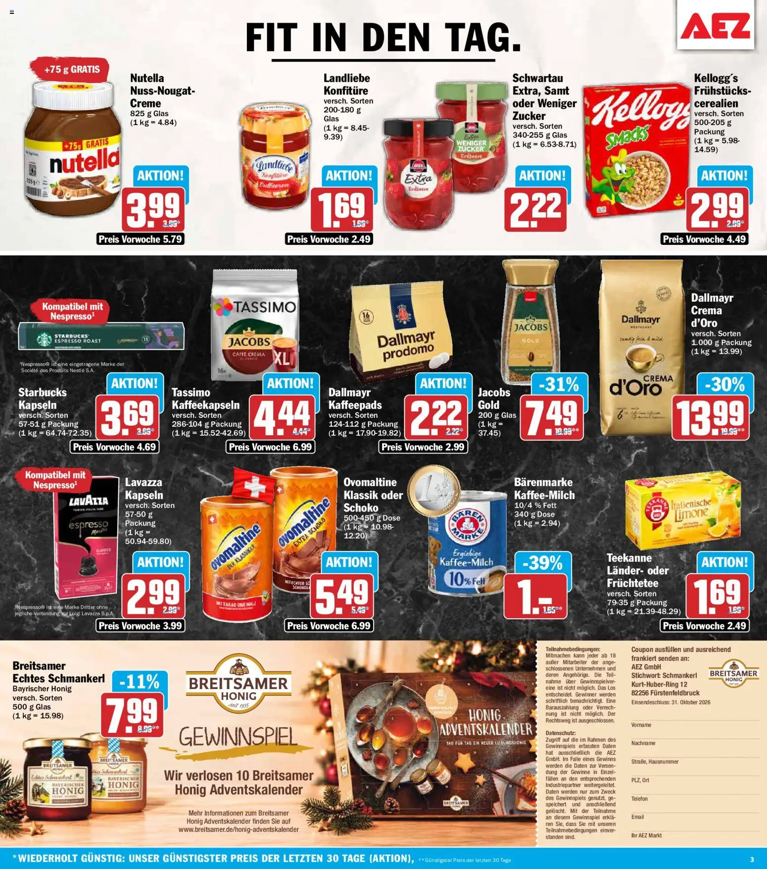 AEZ Prospekt – gültig ab 19.10.2026 | Seite: 3 | Produkte: Ovomaltine, Kaffeepads, Teekanne, Telefon