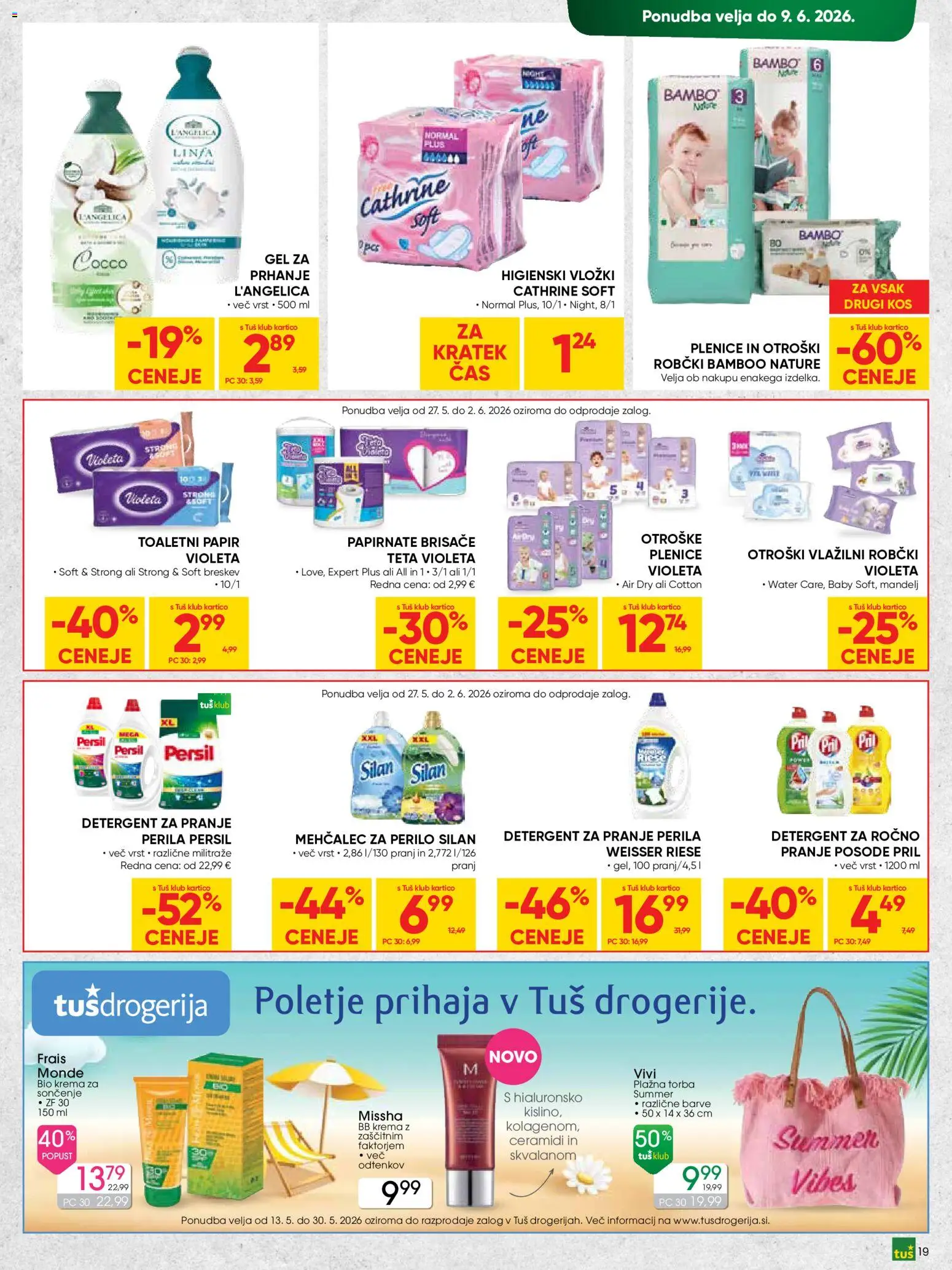 Novi Tuš katalog ponudbe – veljaven od 27.05.2026 | Stran: 19 | Izdelki: Gel za prhanje, Mehčalec, Robčki, Vlažilni robčki