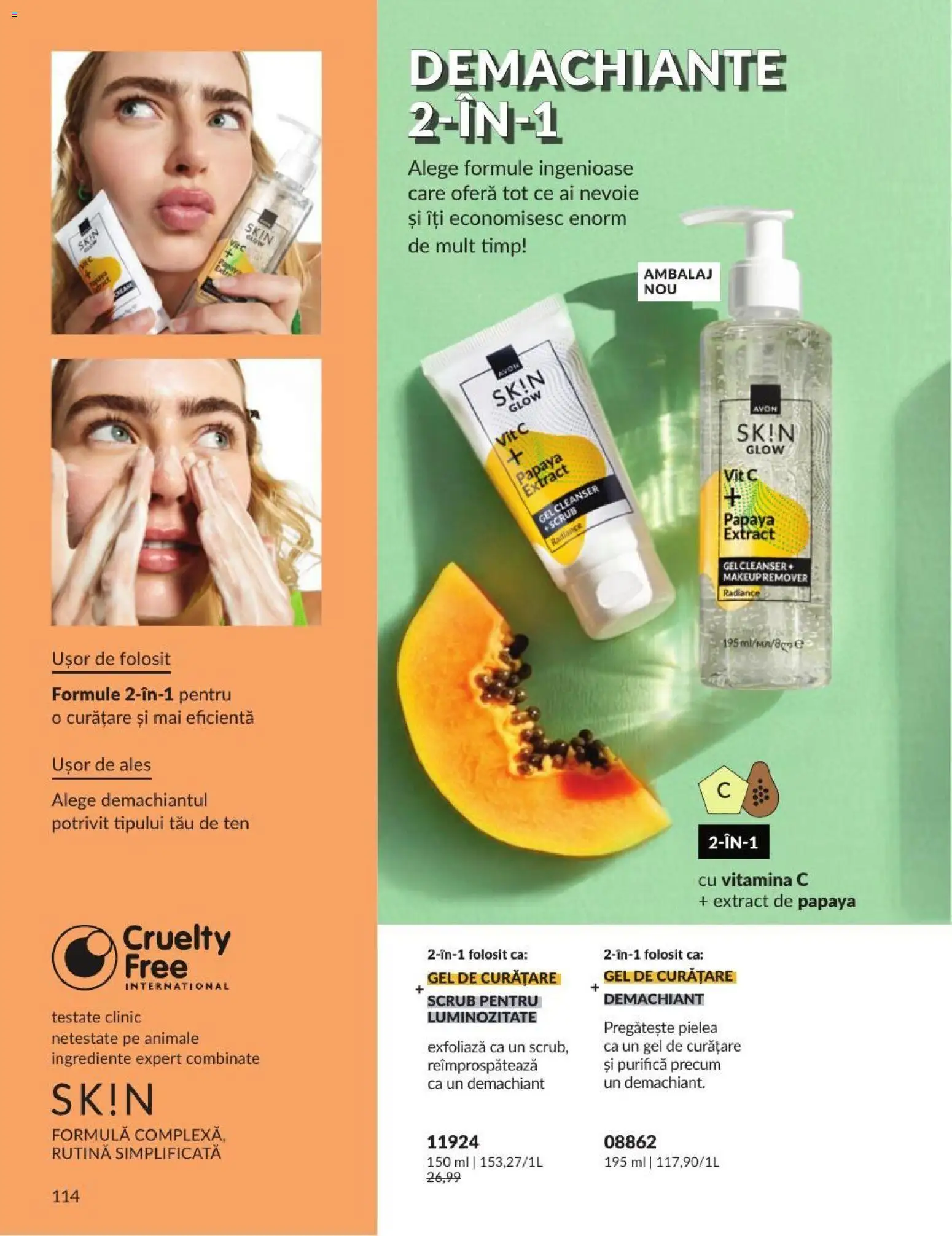 Noul catalog Avon – valabil de la 01.08.2026 | Pagină: 114 | Produse: Demachiant, Gel de curățare, Scrub, Boncuklu Oyuncakları