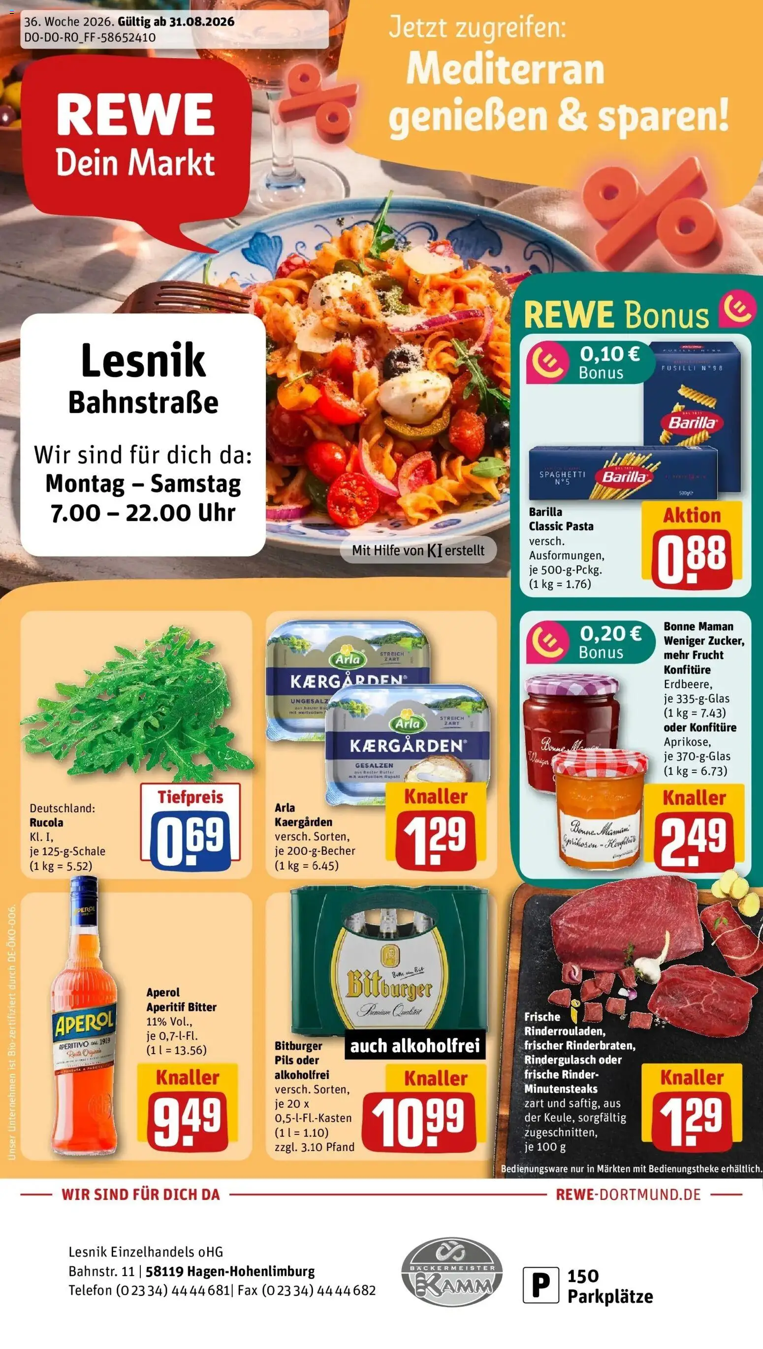 REWE Prospekt ab 31.08.2026 zum Blättern » Angebote | Seite: 1 | Produkte: Rindergulasch, Pils, Telefon, Uhr
