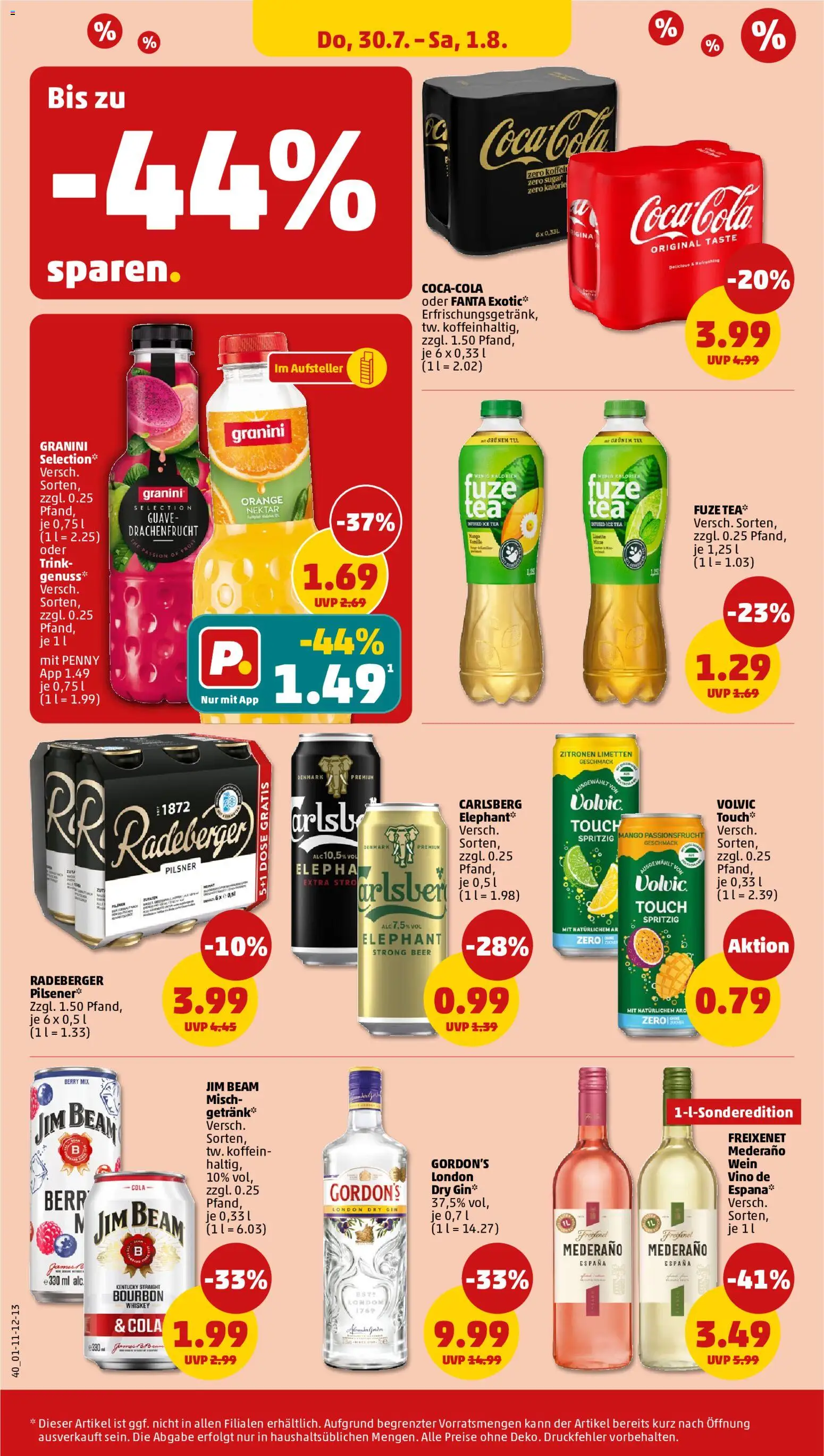 Penny Prospekt – gültig ab 27.07.2026 | Seite: 46 | Produkte: Fuze tea, Carlsberg, Cola, Granini