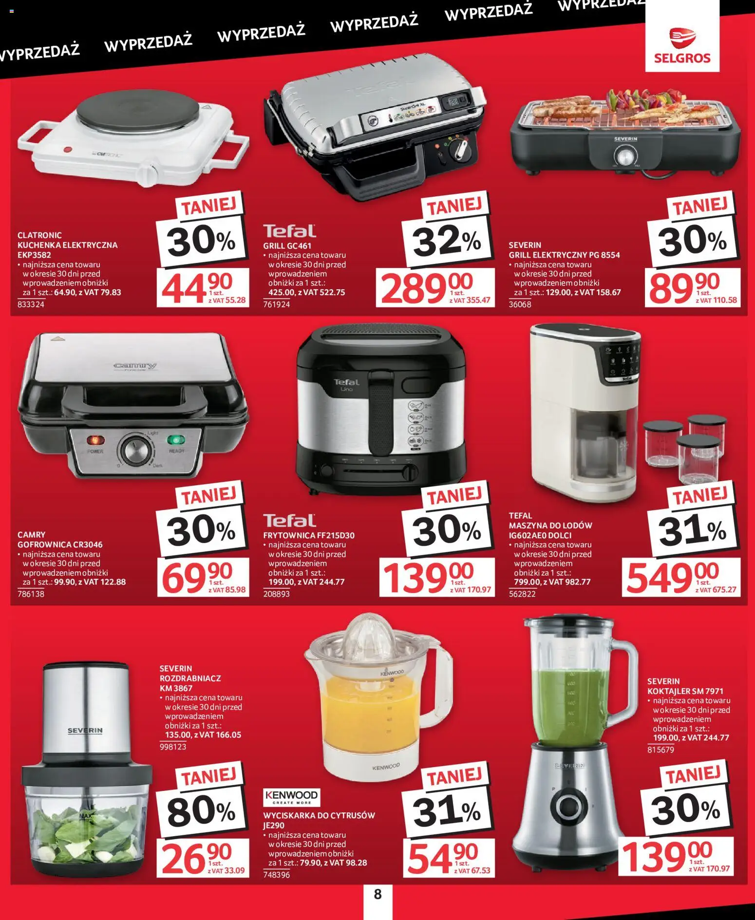 Selgros cash&carry gazetka - Totalna Wyprzedaż od 24.09.2026 | Strona: 8 | Produkty: Grill elektryczny, Gofrownica, Wyciskarka, Tefal