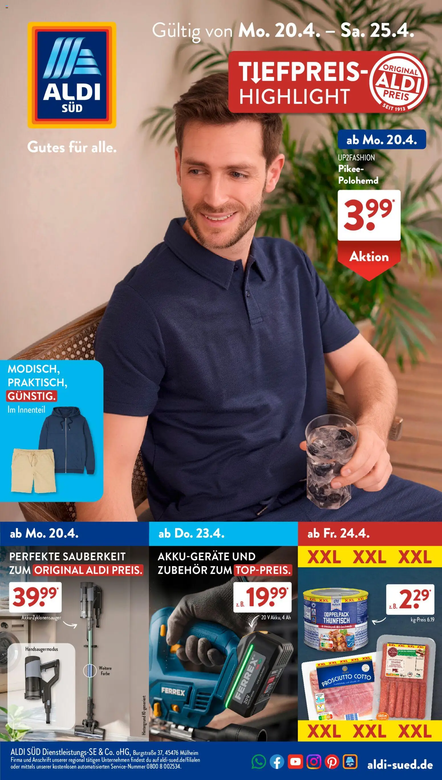 Aldi Süd Prospekt 	 – gültig ab 20.04.2026 | Seite: 1 | Produkte: Up2fashion, Thunfisch, Dressing, Cevapcici