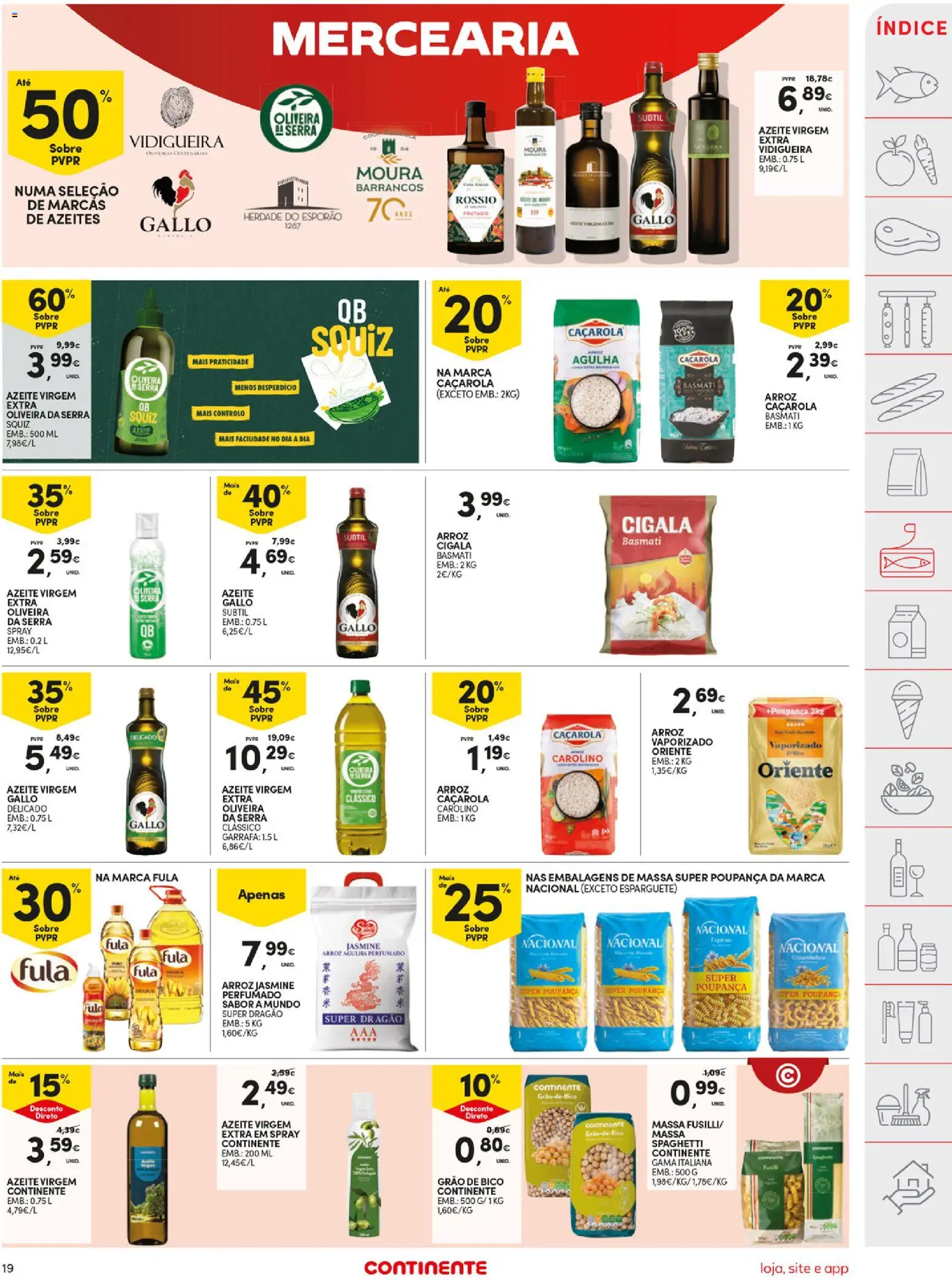 Continente folheto │ válido de 21/07/2026 | Página: 19 | Produtos: Esparguete, Azeite, Arroz, Massa