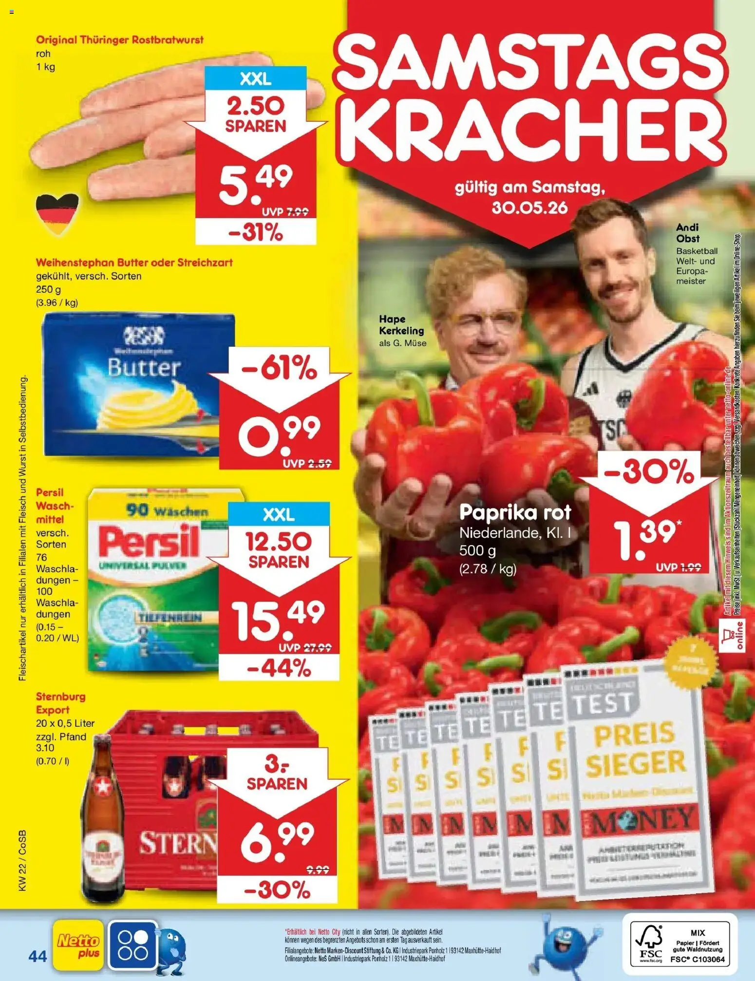 Netto Marken-Discount Prospekt Bitterfeld-Wolfen – gültig ab 26.05.2026 | Seite: 52 | Produkte: Butter, Obst, Wurst, Fleisch