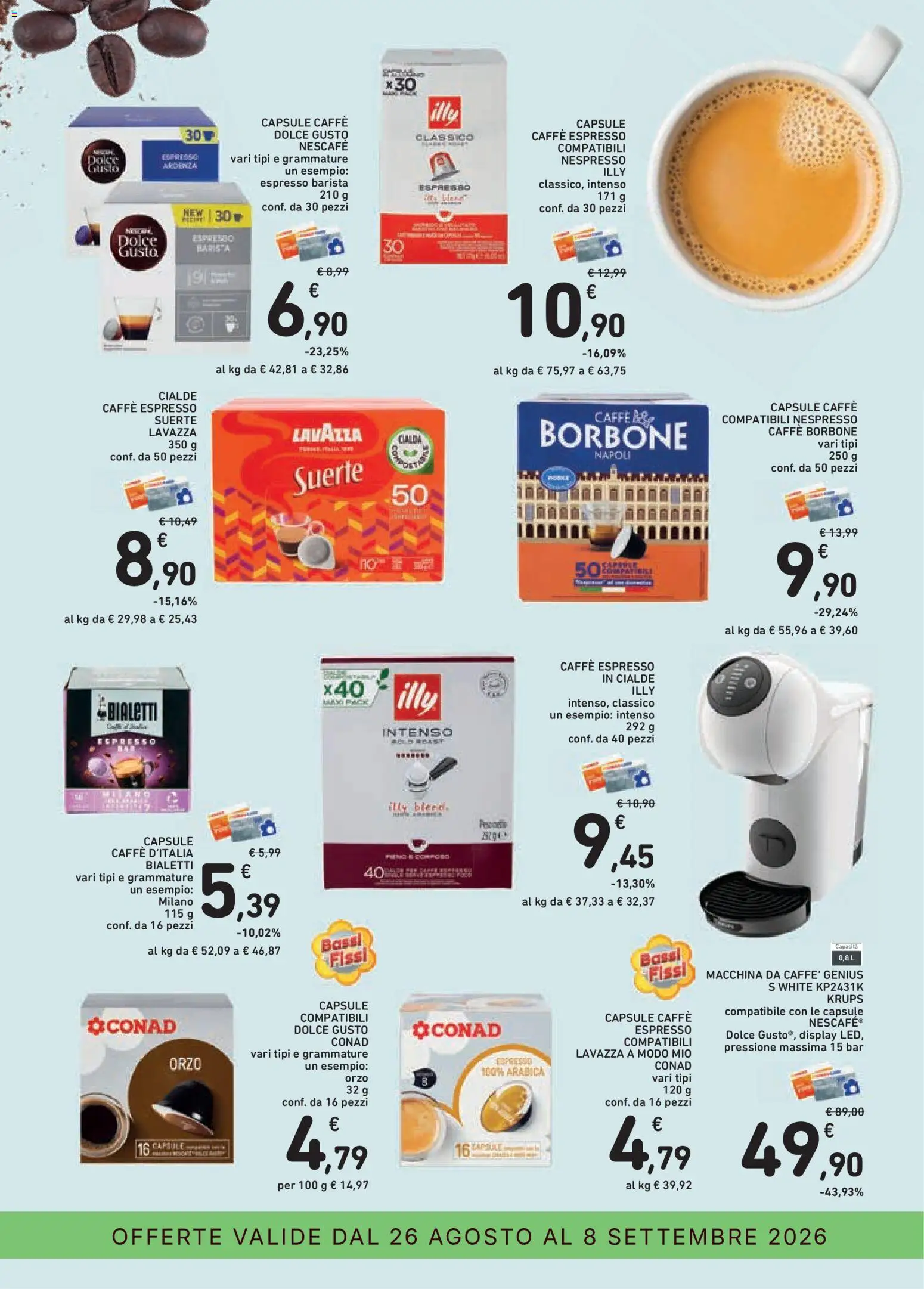 Volantino Conad del 26/08/2026 | Pagina: 3 | Prodotti: Lavazza, Illy, Borbone, Cialda