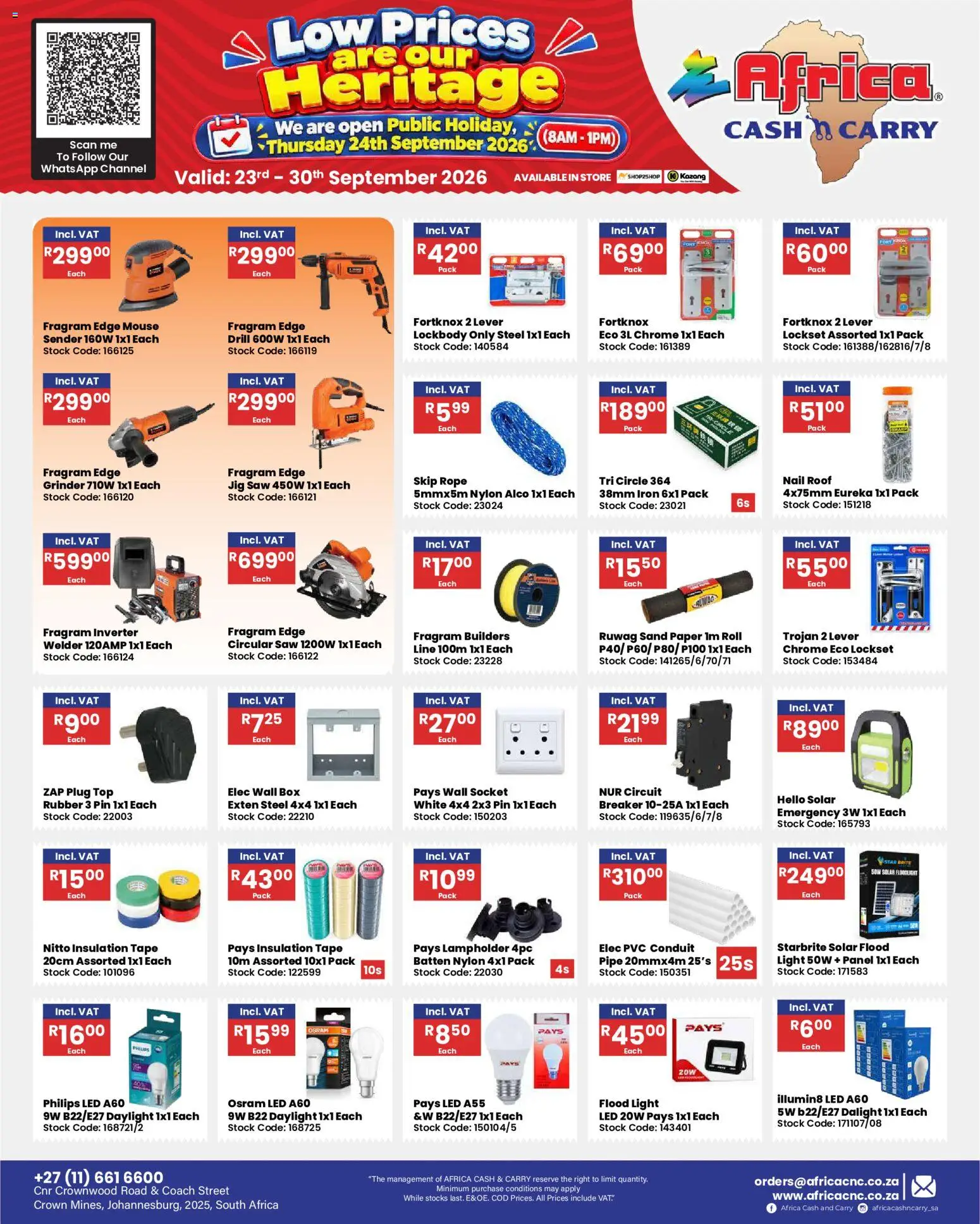 New Africa Cash & Carry catalogue – valid from 23/09/2026 | Page: 39 | Products: Grinder, Drill, Pipe, Tape