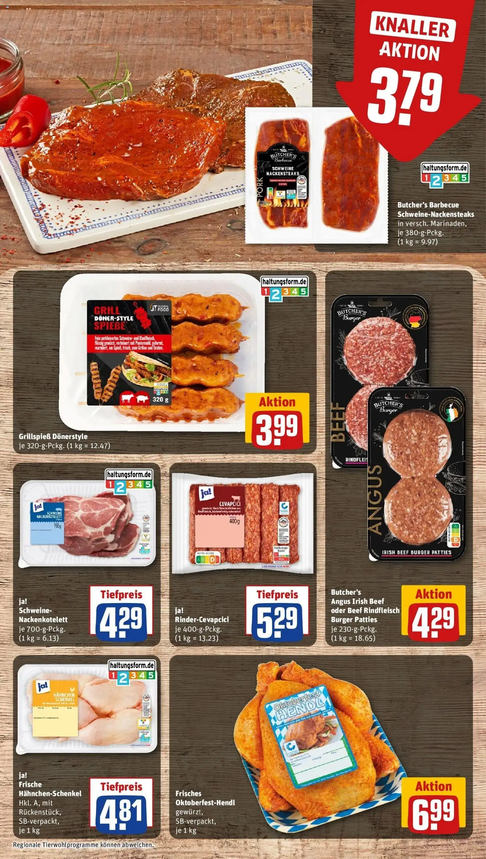 REWE Prospekt ab 21.09.2026 zum Blättern » Angebote | Seite: 15 | Produkte: Nackensteaks, Hahnchen, Cevapcici, Burger