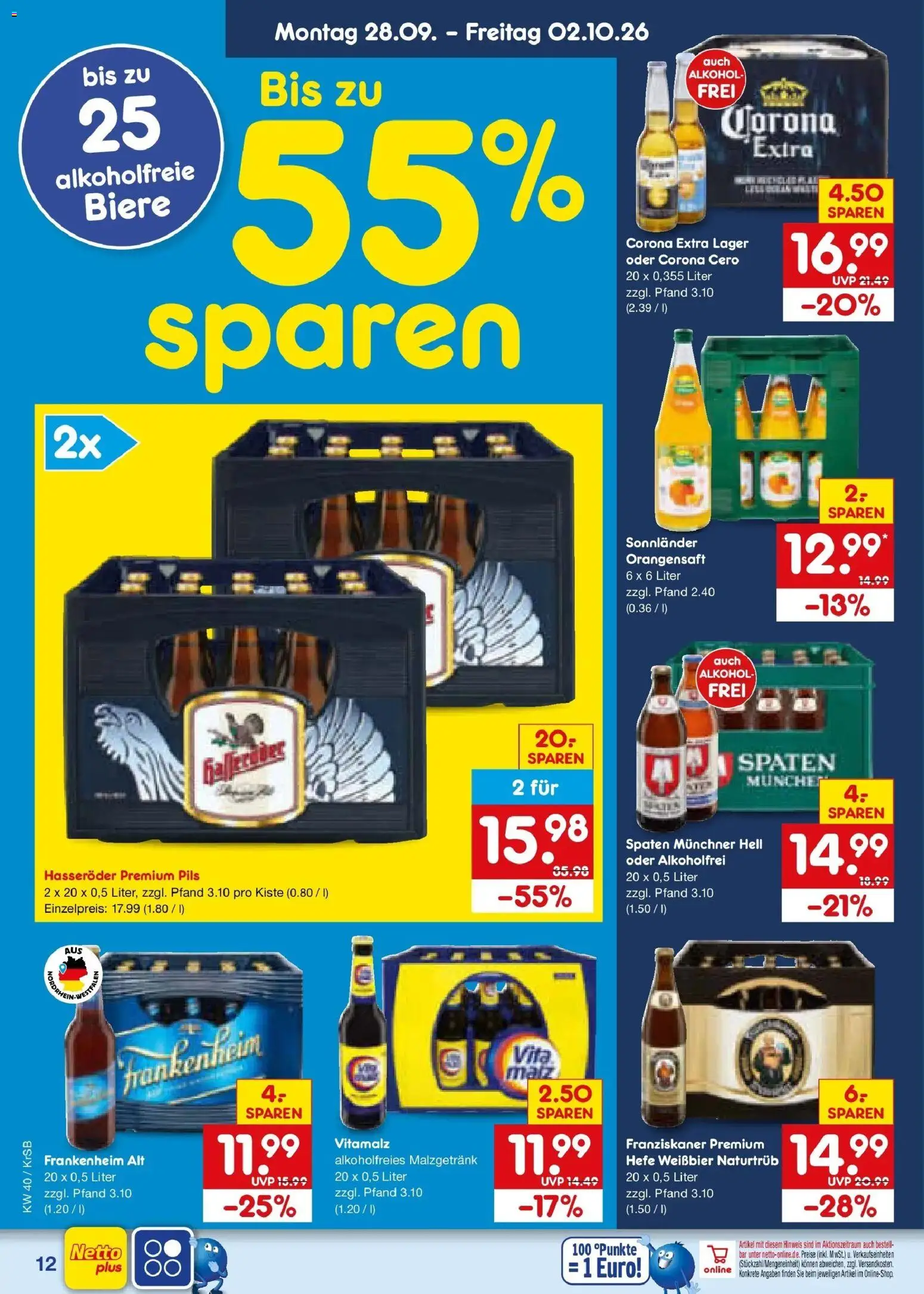 Netto Marken-Discount Prospekt Jüchen – gültig ab 28.09.2026 | Seite: 18 | Produkte: Weißbier, Pils, Alkohol, Hasseröder