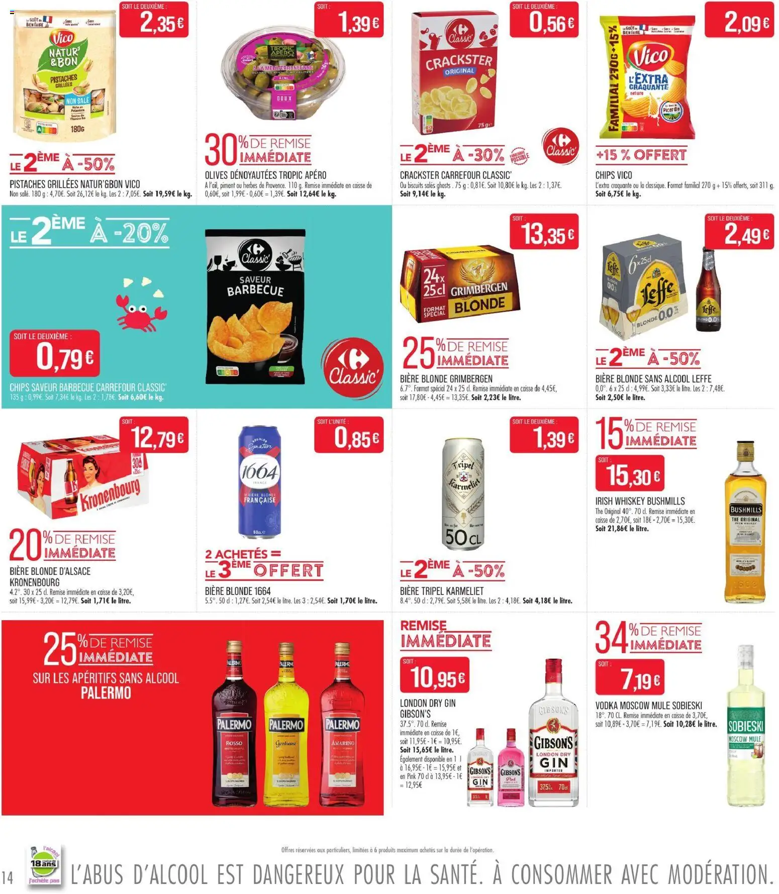 {H1} | Page: 14 | Produits: Bière blonde, Pistaches, Gin, Biscuits