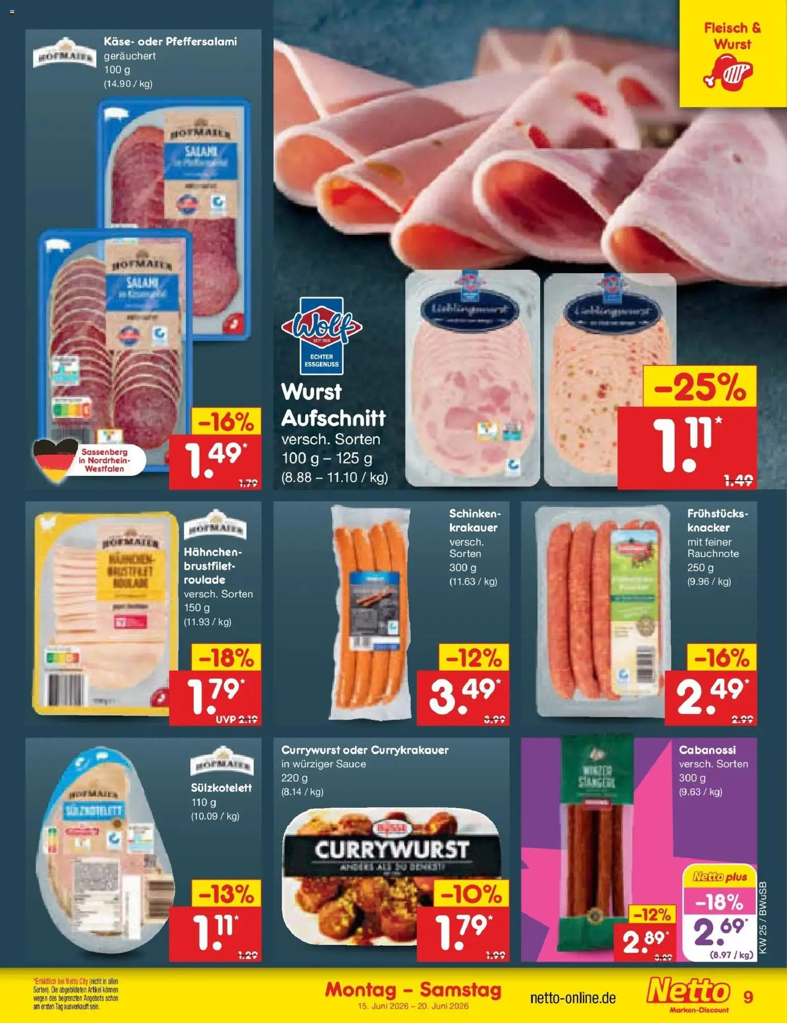 Netto Marken-Discount Prospekt Stemwede-Dielingen – gültig ab 15.06.2026 | Seite: 11 | Produkte: Hahnchen, Käse, Salami, Fleisch