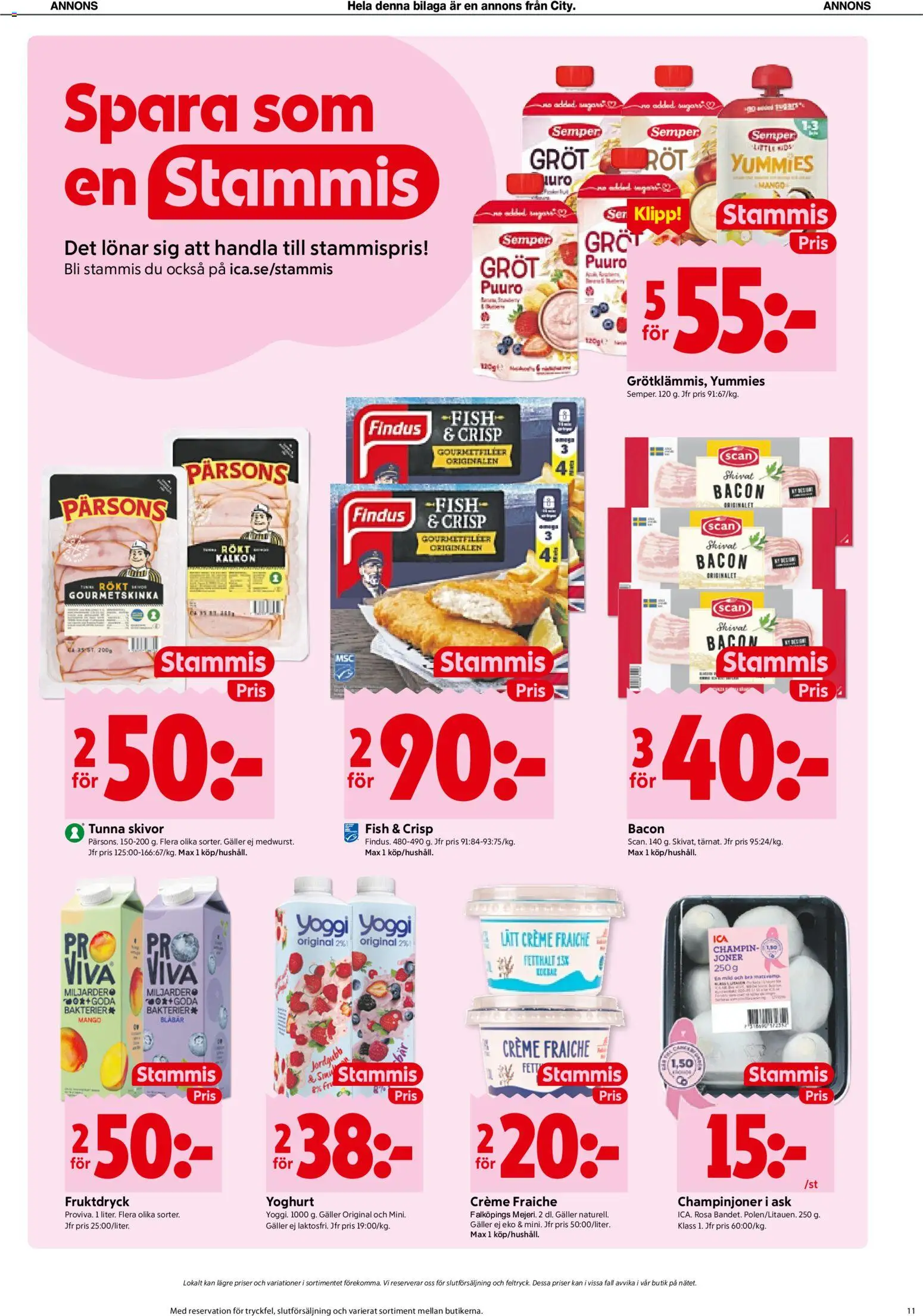 ICA Kvantum reklamblad aktuell från 12/10/2026 | Sida: 11 | Produkter: Bacon, Yoghurt, Champinjoner, Yoggi