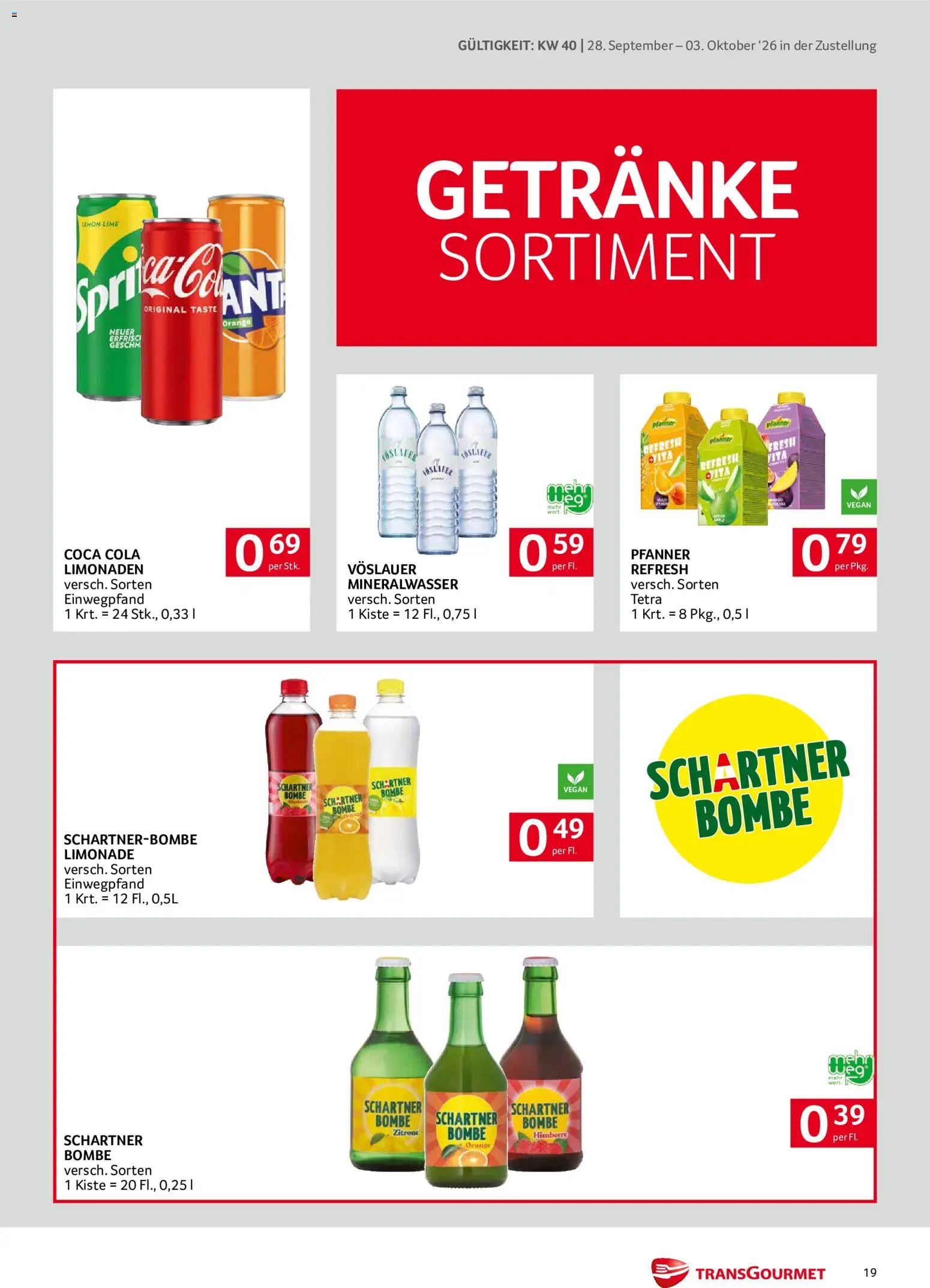 Transgourmet Zustellaktion gültig ab 28.09.2026 | Seite: 19 | Produkte: Getränke, Zitrone, Mineralwasser