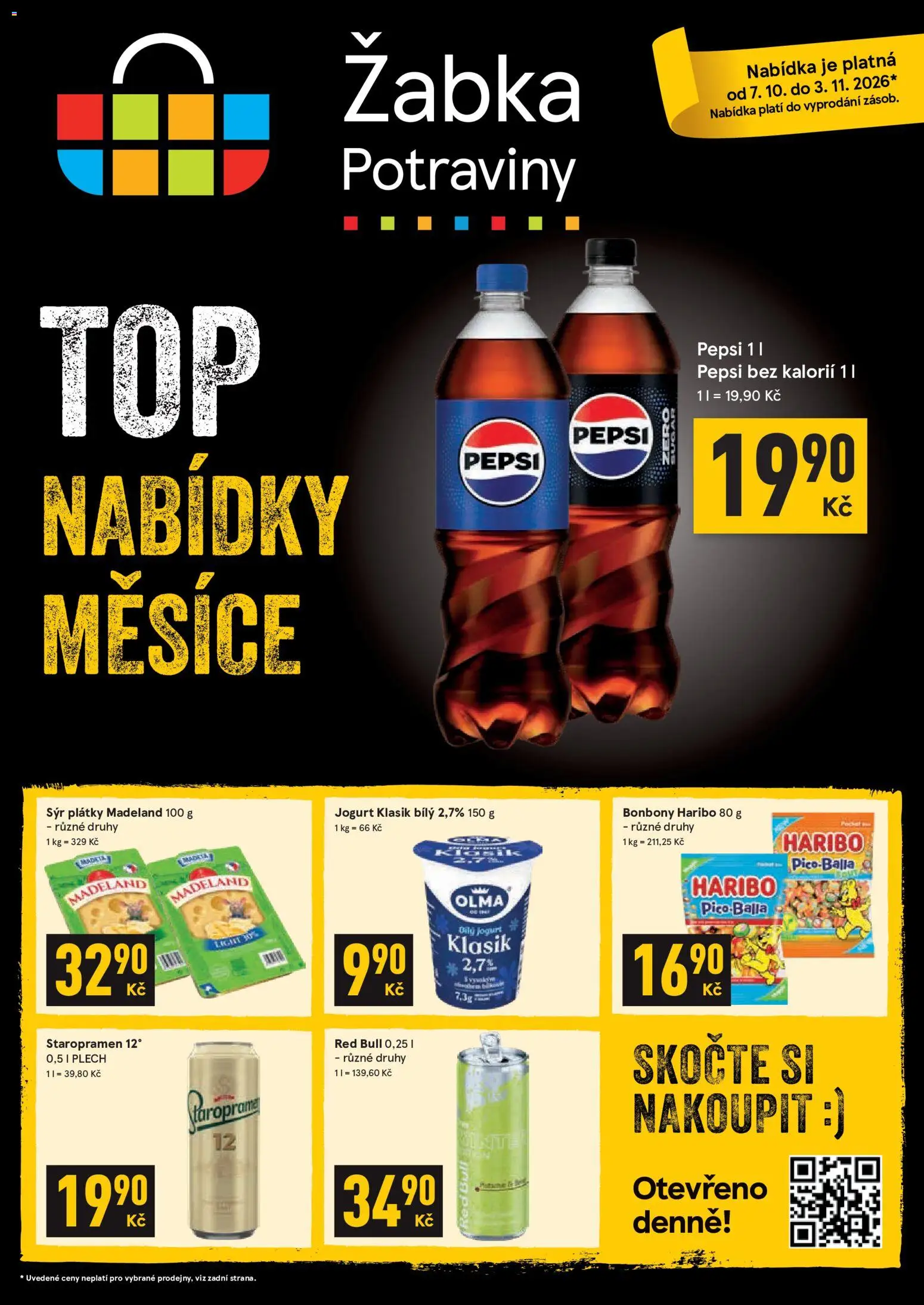 Žabka leták od 07.10.2026 | Strana: 1 | Produkty: Sýr, Jogurt, Bonbóny, Red Bull