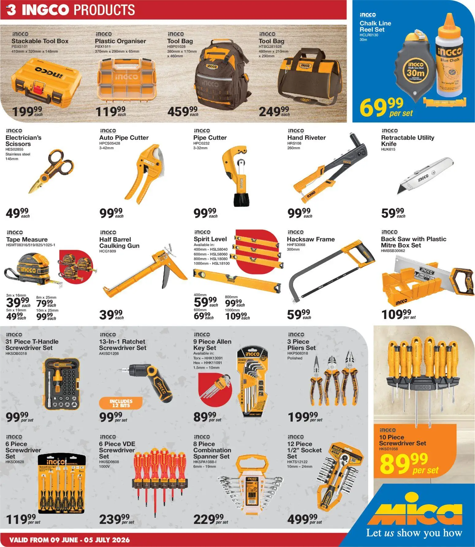 New MICA catalogue – valid from 09.06.2026 | Page: 3 | Products: Frame, Cutter, Socket, Tape measure